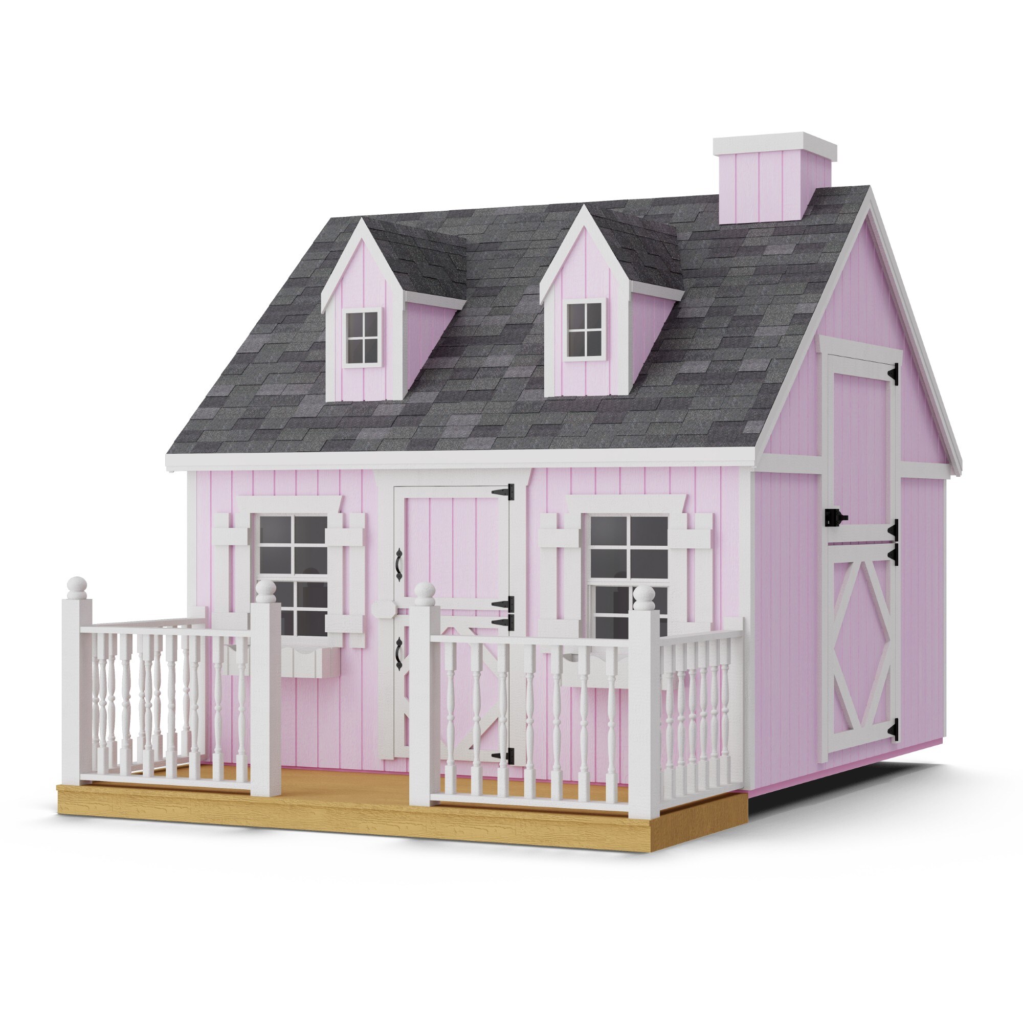 Little Cottage Co 8X8CCP-PNK-FK-DR-LFT 8x8 Cape Cod Playhouse with Deck and Rail, Loft Outdoor Wood Playhouse