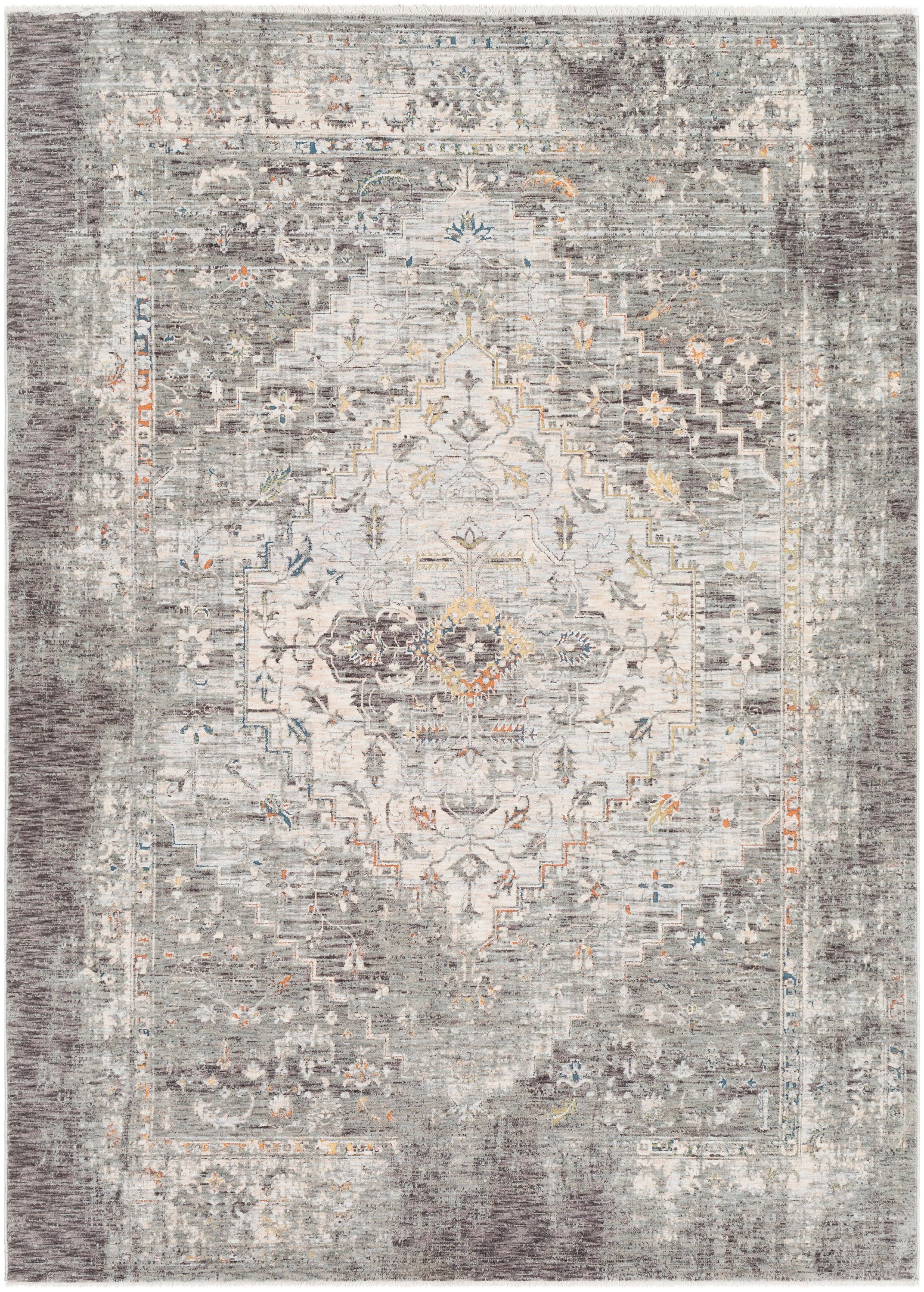 Elegant Gray Rectangular Easy-Care Synthetic Rug