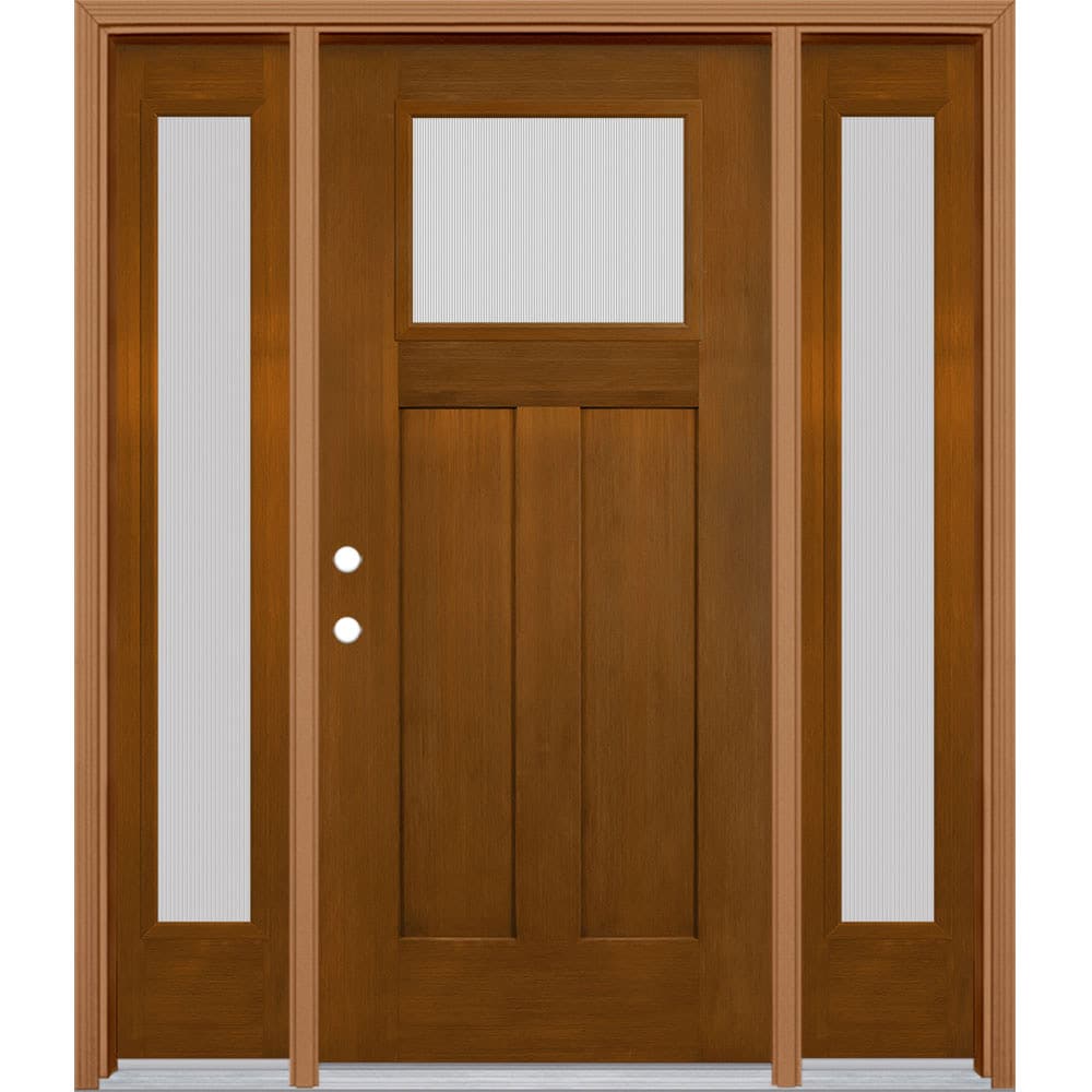 Masonite 629582 64-in x 80-in x 4-9/16-in Fiberglass Craftsman Right-hand inswing Woodhaven Stained Prehung Front Door with Sidelights with Brickmould Insulating core