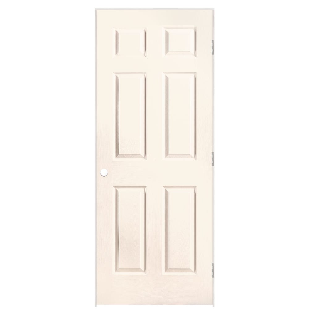 Masonite 1316913 32-in x 80-in Moonglow Solid core 6-panel Right hand Textured Prefinished Molded composite Flat Jamb Single Prehung Interior Door