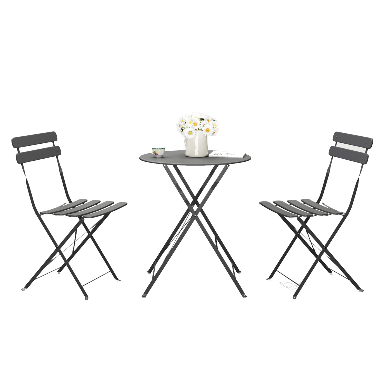 SINOFURN SYA990047GY 3 -Piece Patio Conversation Set with Off-white Cushions
