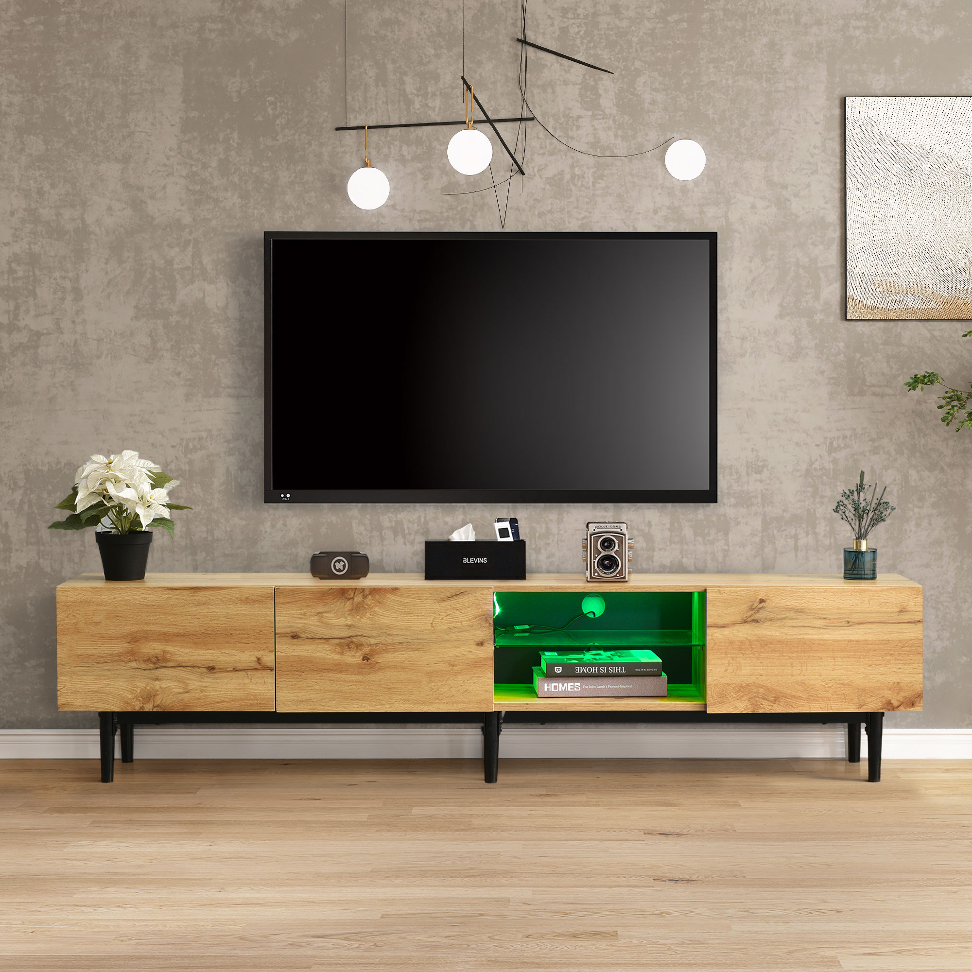 Tatayosi XH-31564AAP 70 Inch Modern TV Stand with Remote Controlled LED Lights and 220lb Capacity for TVs Up to 80 Inches