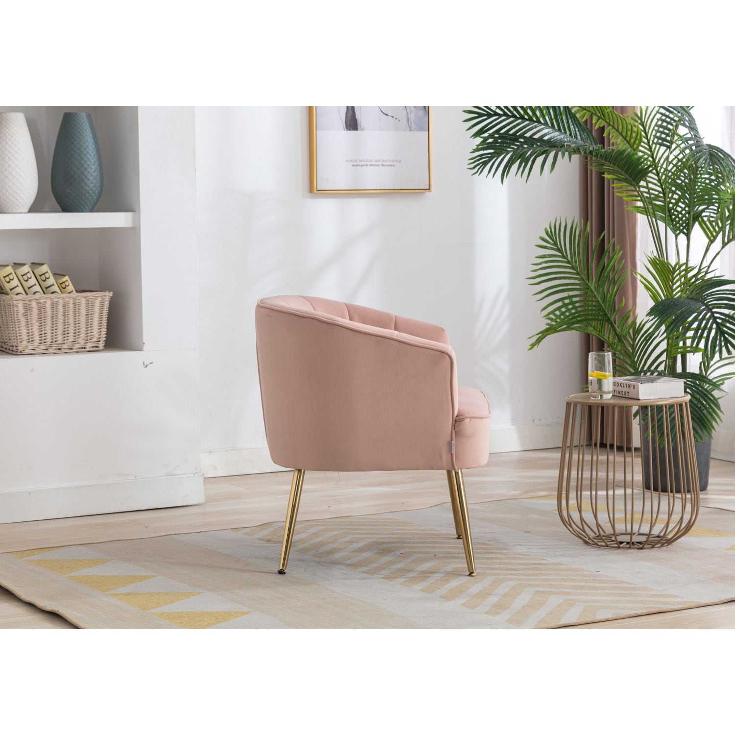 JASMODER Contemporary Pink Linen Accent Chair - Modern Style, Sturdy ...