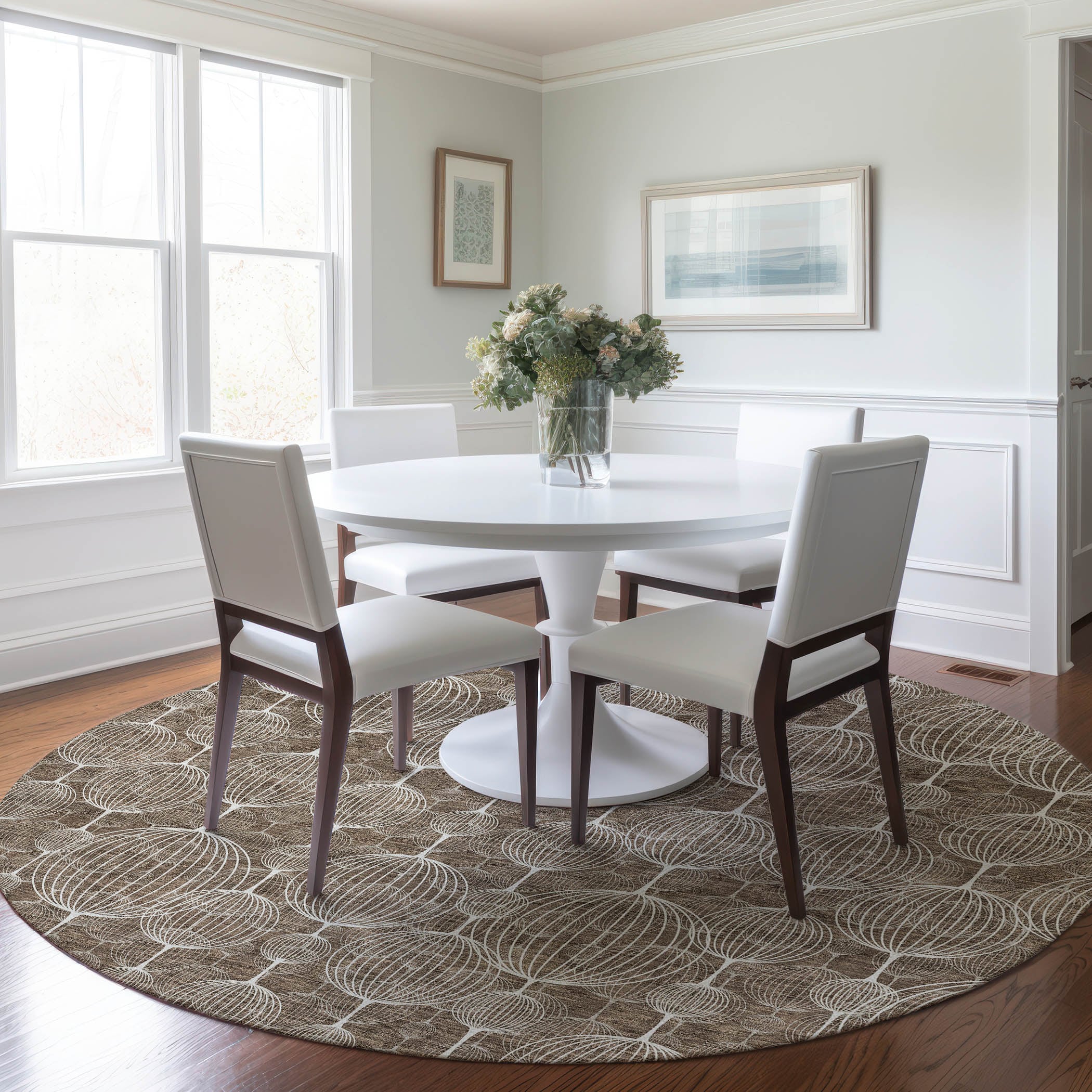 Addison Rugs ACN732CH8RO Chantille ACN732CH 8 x 8 (ft) Polyester Chocolate Round Indoor/Outdoor Geometric Machine washable Area rug