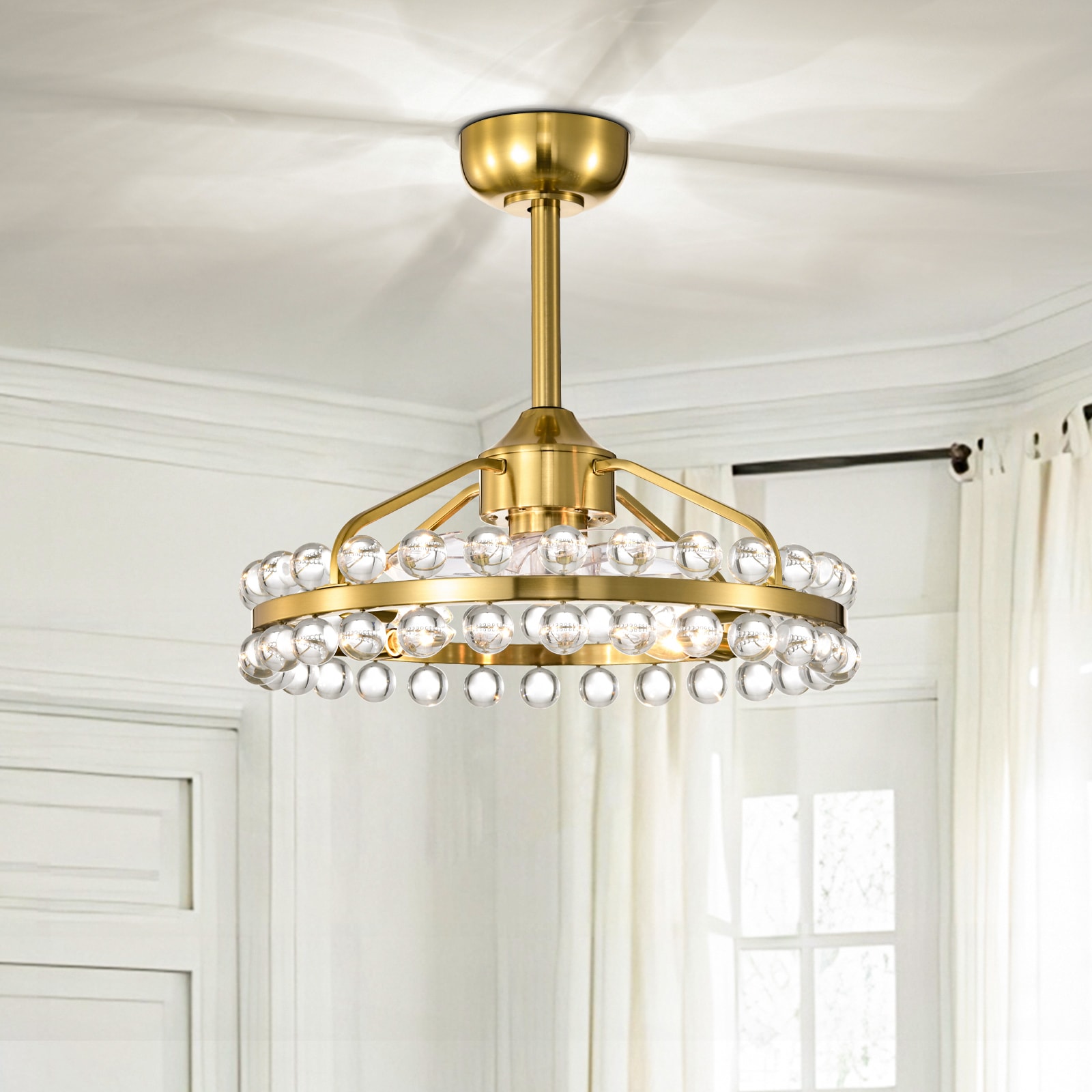 Maxax 26005-4GD Beauchame 21-in Flush Mount Brass with Fandelier Ceiling Fan With Light - Remote Included ( 7 -Blade )