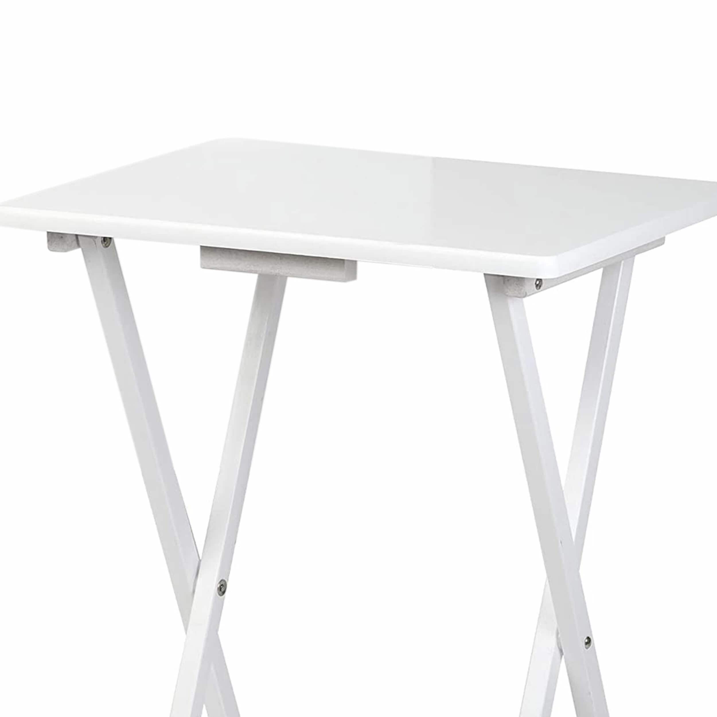 Compact White Solid Rubberwood Folding TV Tray Tables, 2-Piece Set