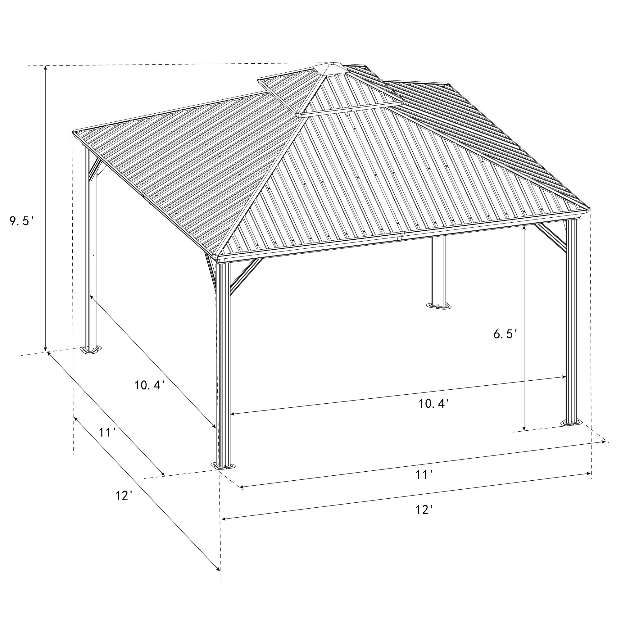 Kozyard 144-ft x 144-ft Gazebos Square Gray Metal Aluminum Roof Gazebo ...