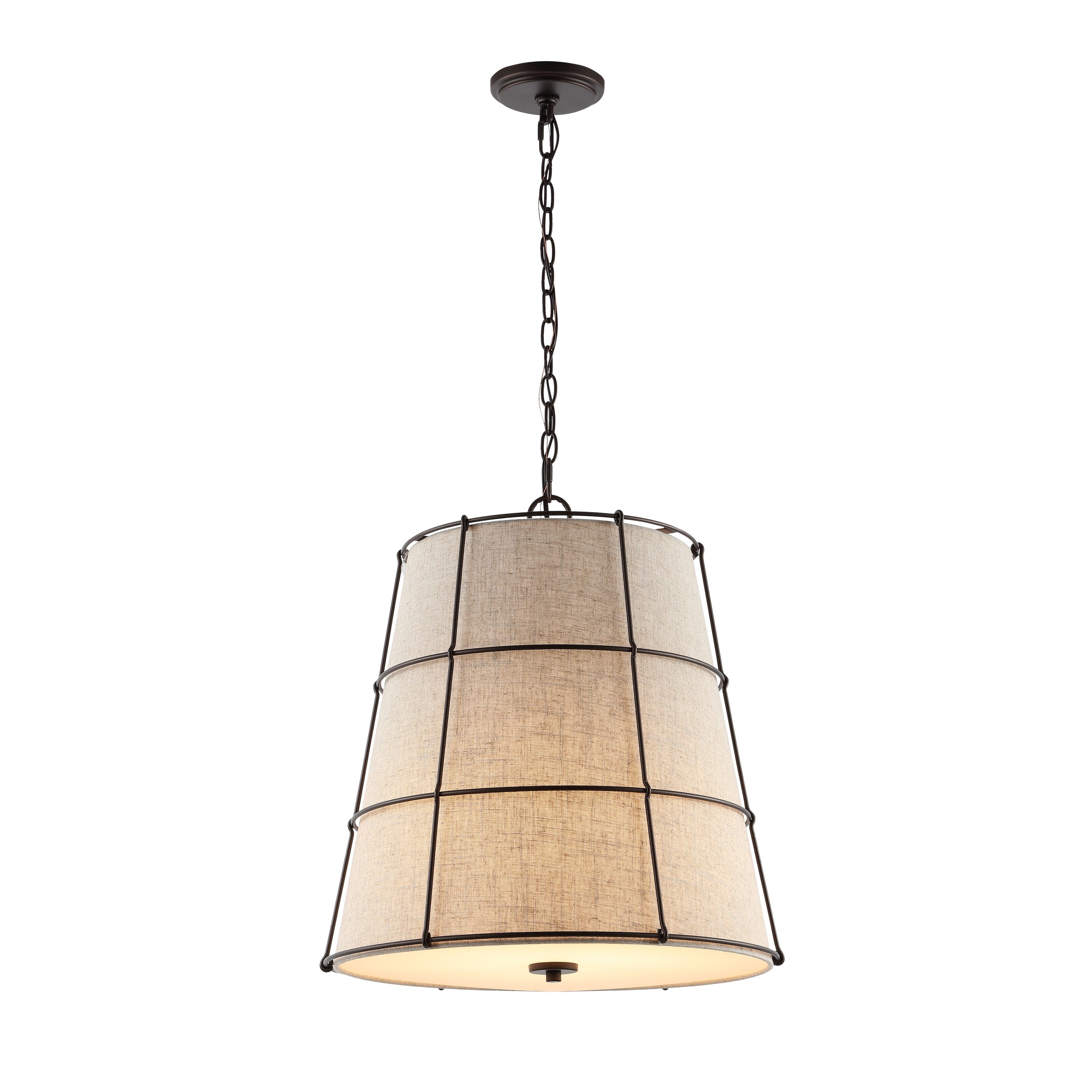 Silas 19" Black and Beige Rustic Farmhouse LED Pendant