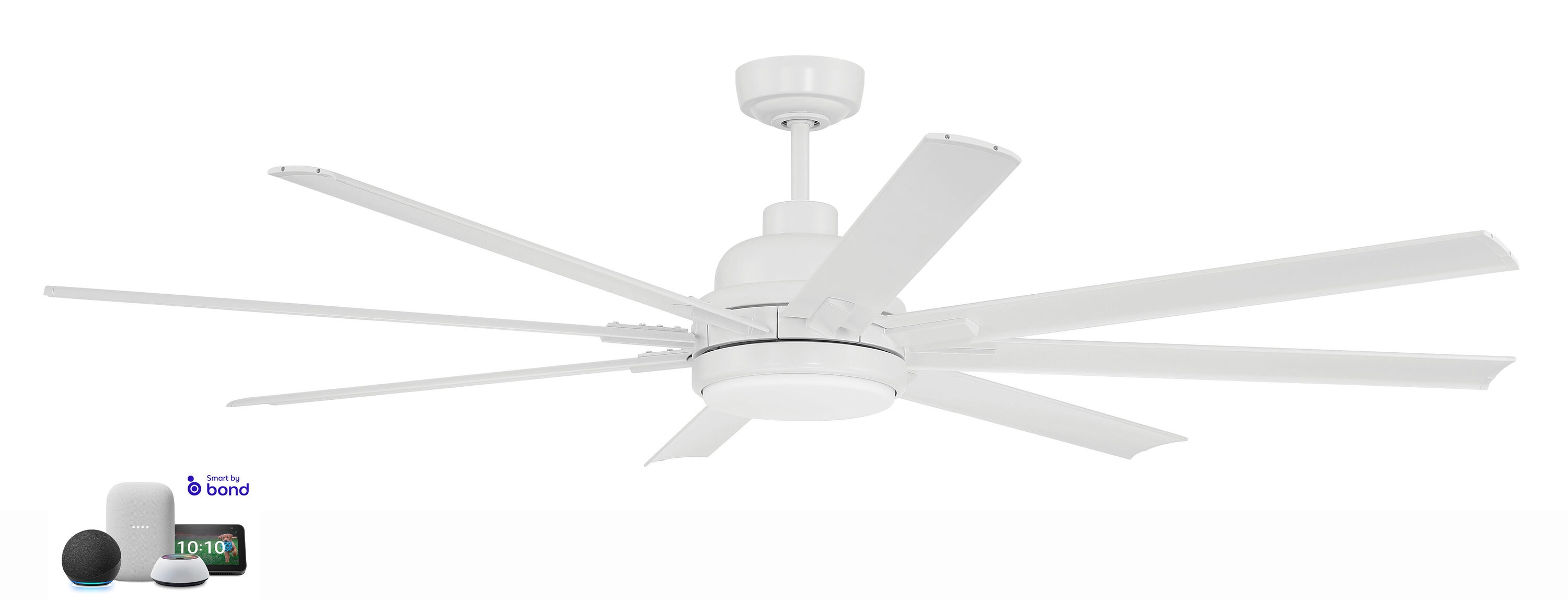 Craftmade RSH65W8 Rush 65-in Integrated LED Outdoor Smart White with White Blades Ceiling Fan With Light - Remote Included ( 8 -Blade )