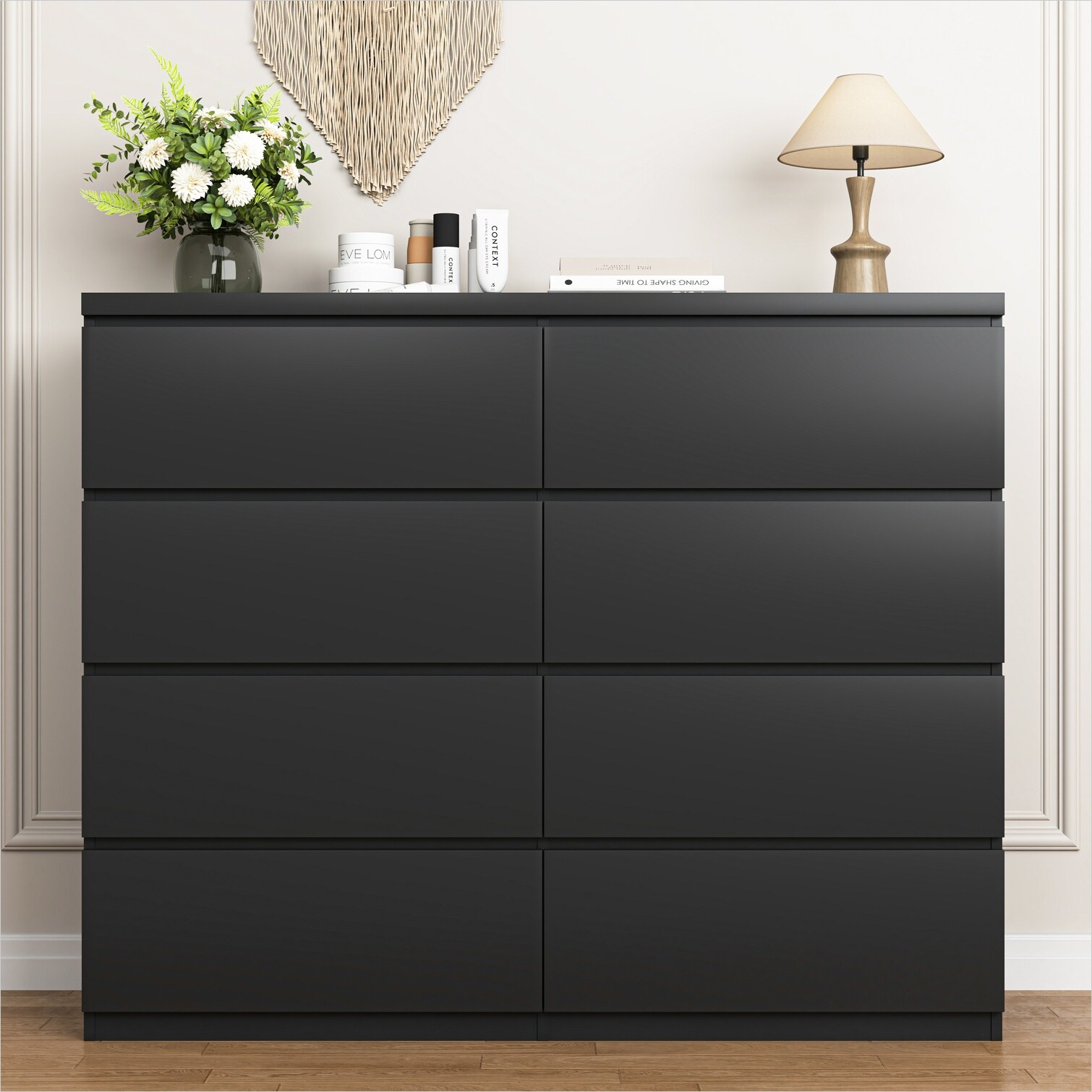 Watnature Matte black particle board 8-drawer dresser for bedroom storage modern double dresser style in the Dressers department at