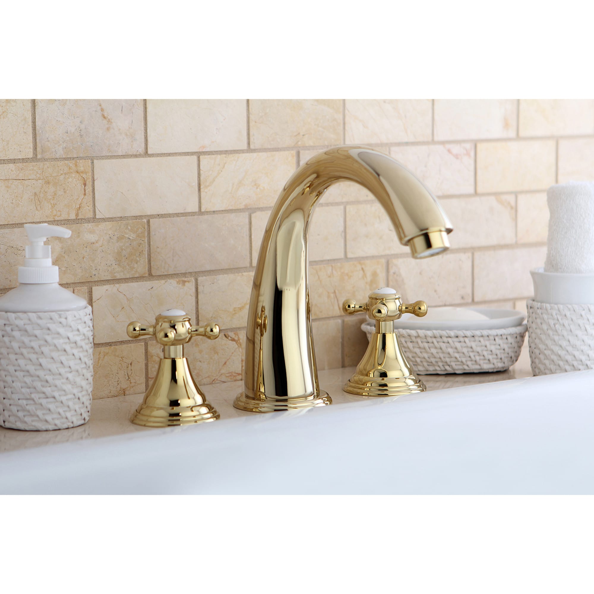 Kingston Brass WLKS5362BX Vintage Polished brass 2-handle Deck-mount Roman High-arc Bathtub Faucet ( Valve Included )