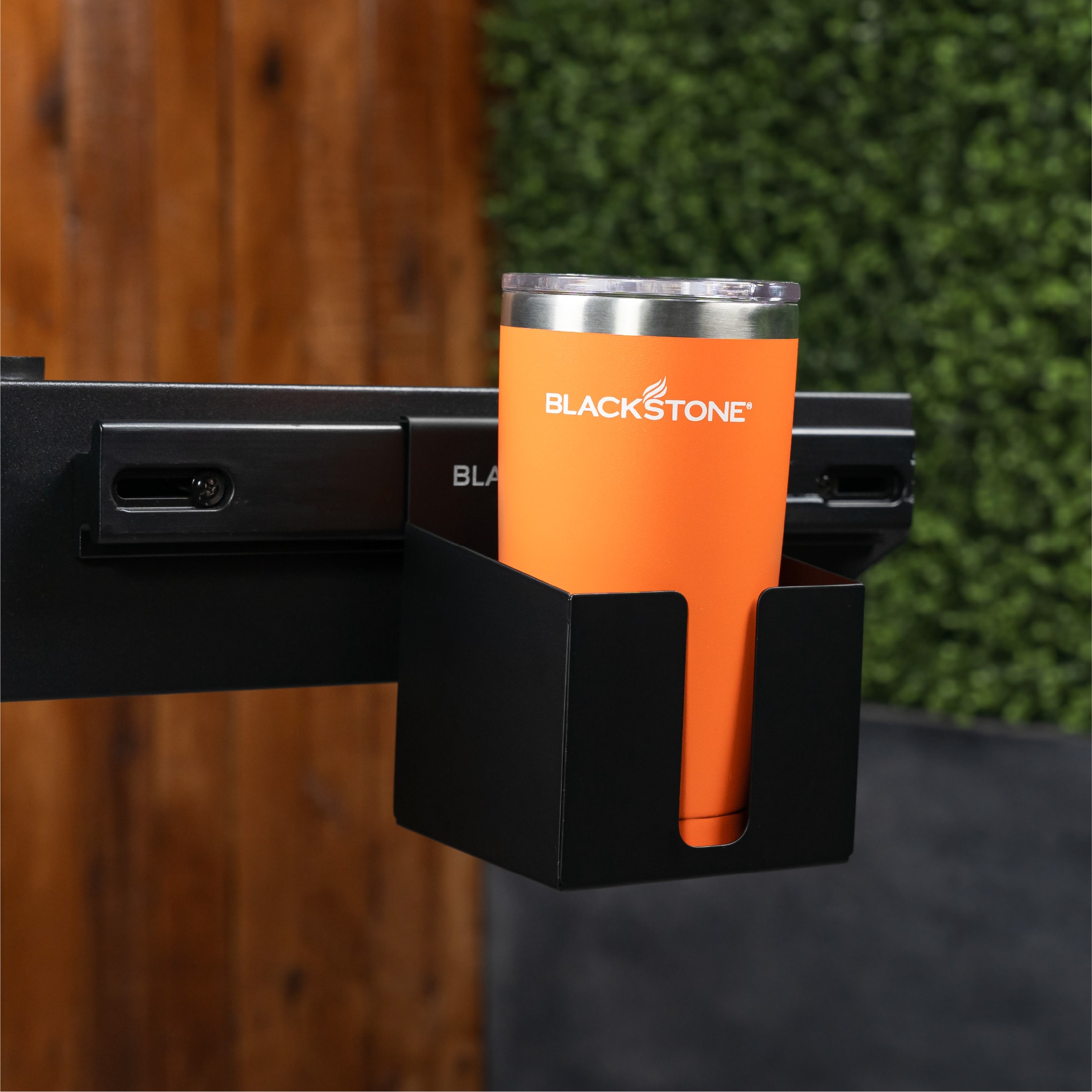 Black Matte Steel Grill Cup Holder with Mug Handle Cutout