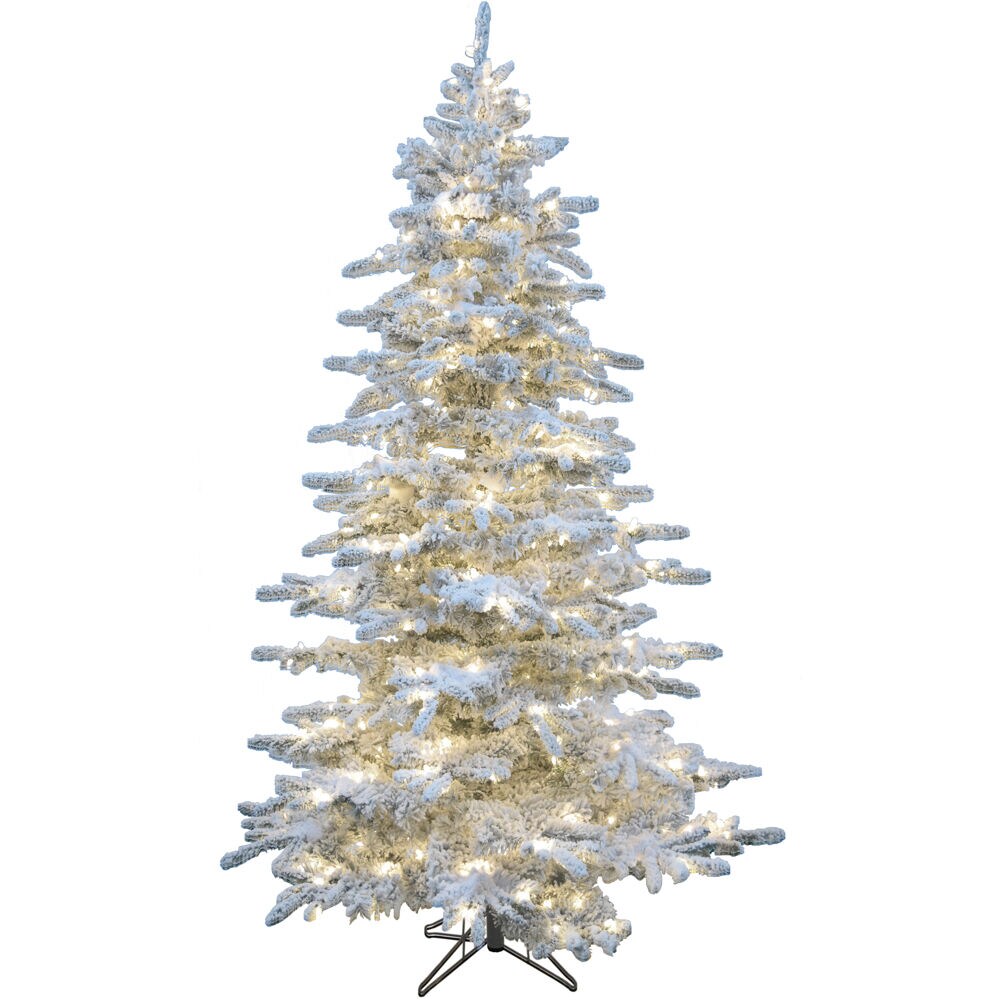 Christmas Time CT-SV065-MLFL 6.5-ft Pine Pre-lit Slim Flocked Artificial Christmas Tree with LED Lights