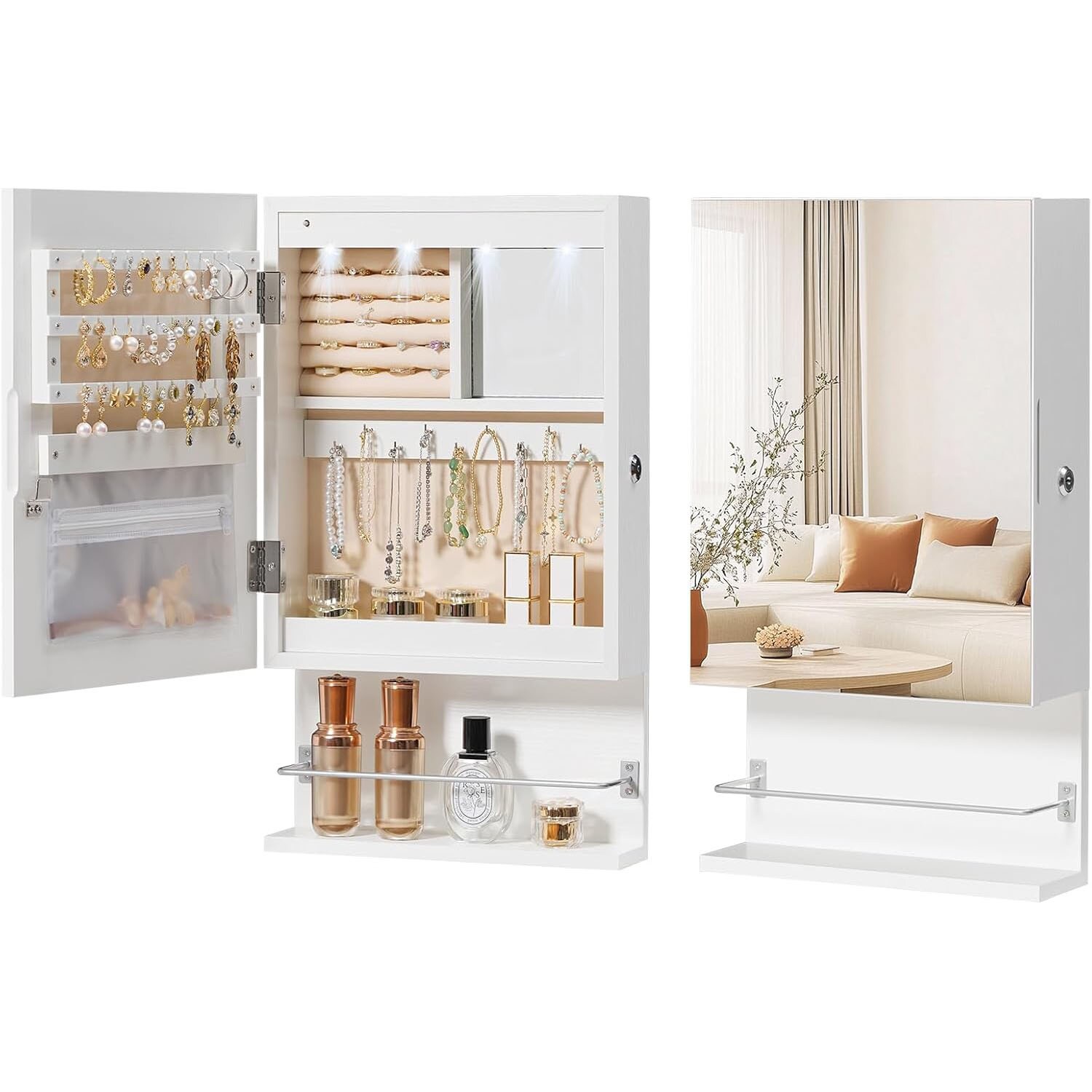 InnerSpace Wall Hang Deluxe Mirrored Jewelry Armoire