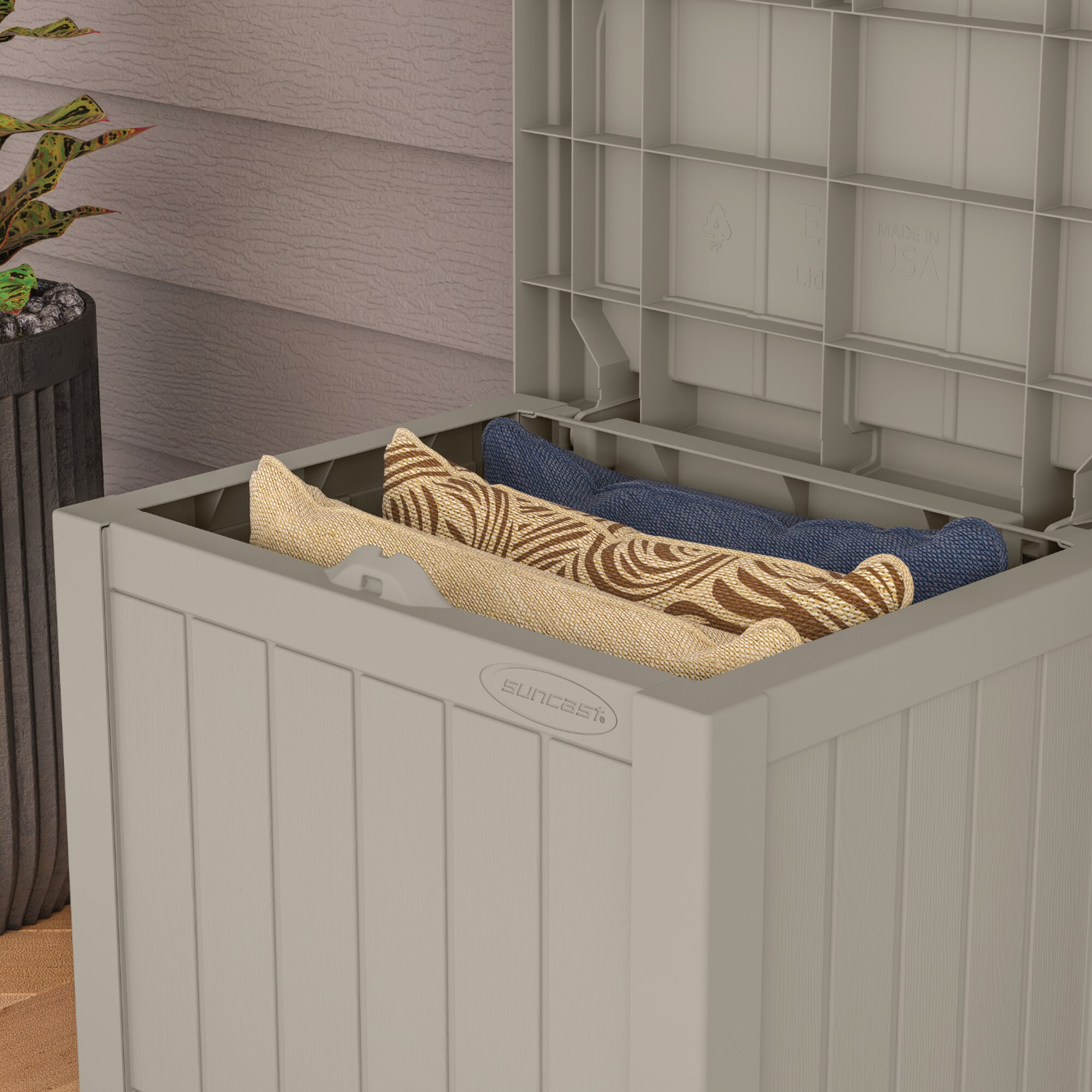 Compact Resin 22-Gallon Storage Seat in Light Taupe