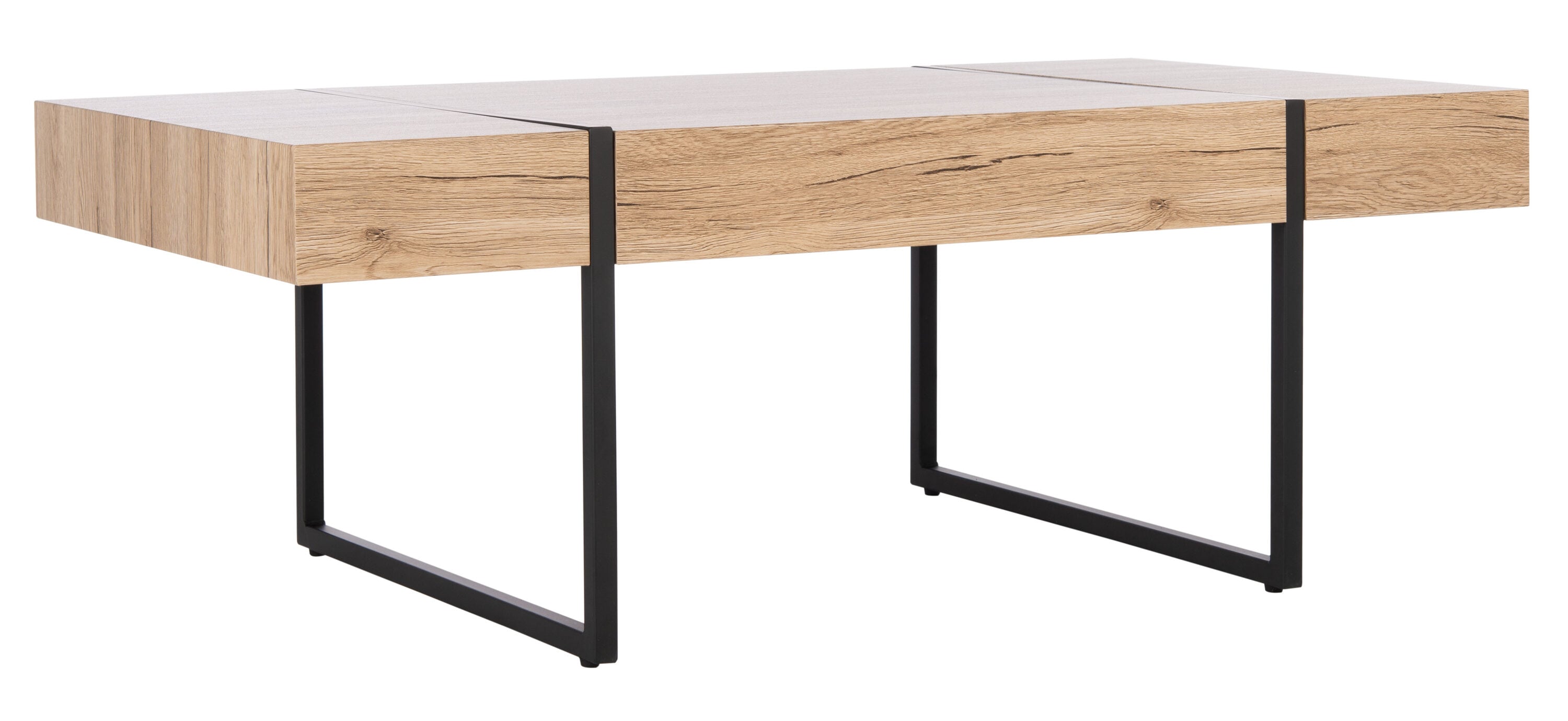 Tristan Natural Black 48" Rectangular Wood Metal Coffee Table