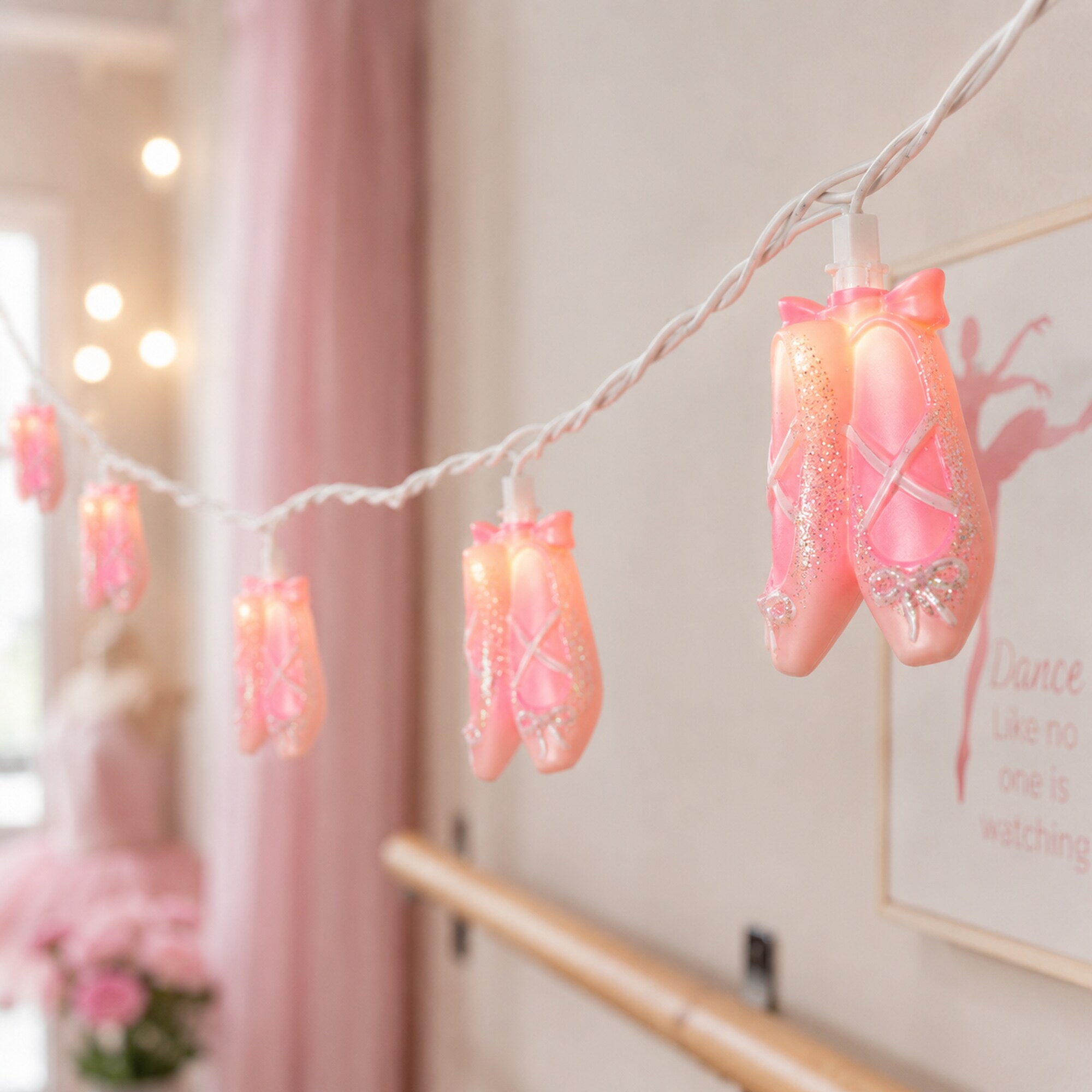 Northlight Ballerina Shoes Indoor Outdoor Patio Light Set - Pink - 6 feet White Wire - 10ct