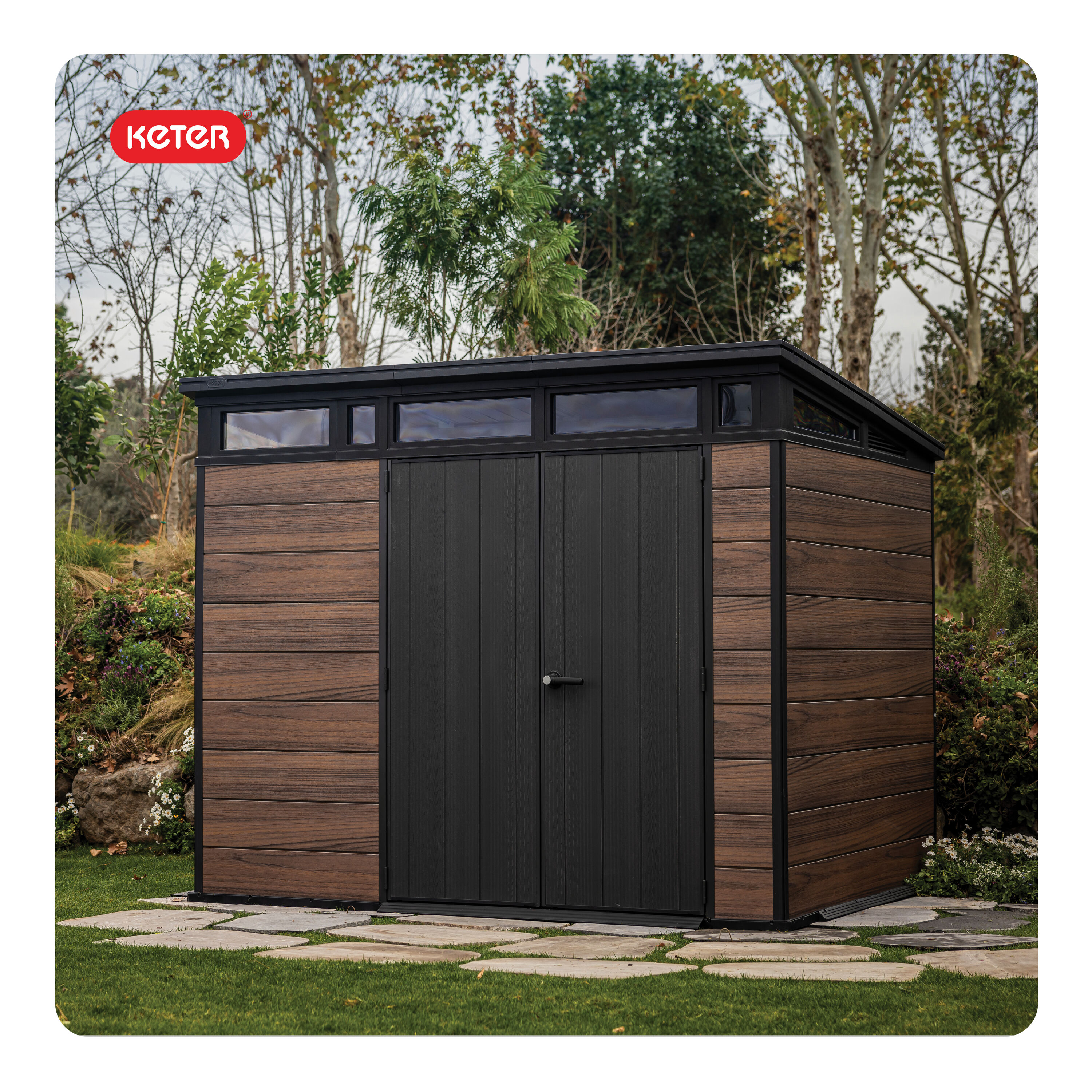 Keter 263303 9-ft x 7-ft Signature Collection Rosewood Outdoor Brown Flat Roof Plastic Resin Storage Shed