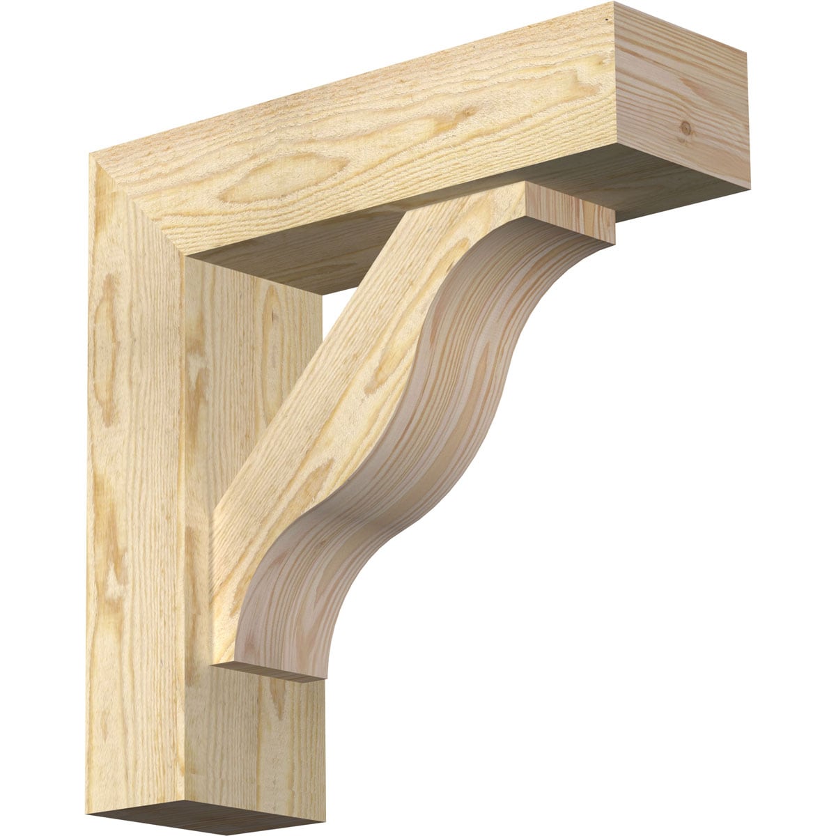 Ekena Millwork 1462437 Funston block rough sawnbracket with offset brace 6-in x 20-in x 20-in Douglas fir Brown Wood Standard bracket