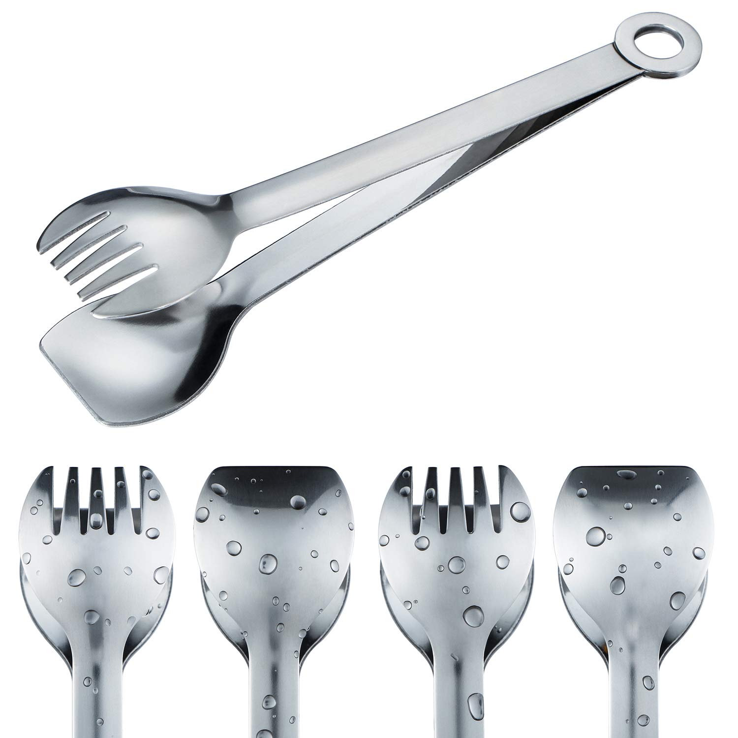 Aoibox  Set of 4 Mini 6 Inch Stainless Steel Appetizer Serving Tongs with Fork Tips Mirror Polished Silver