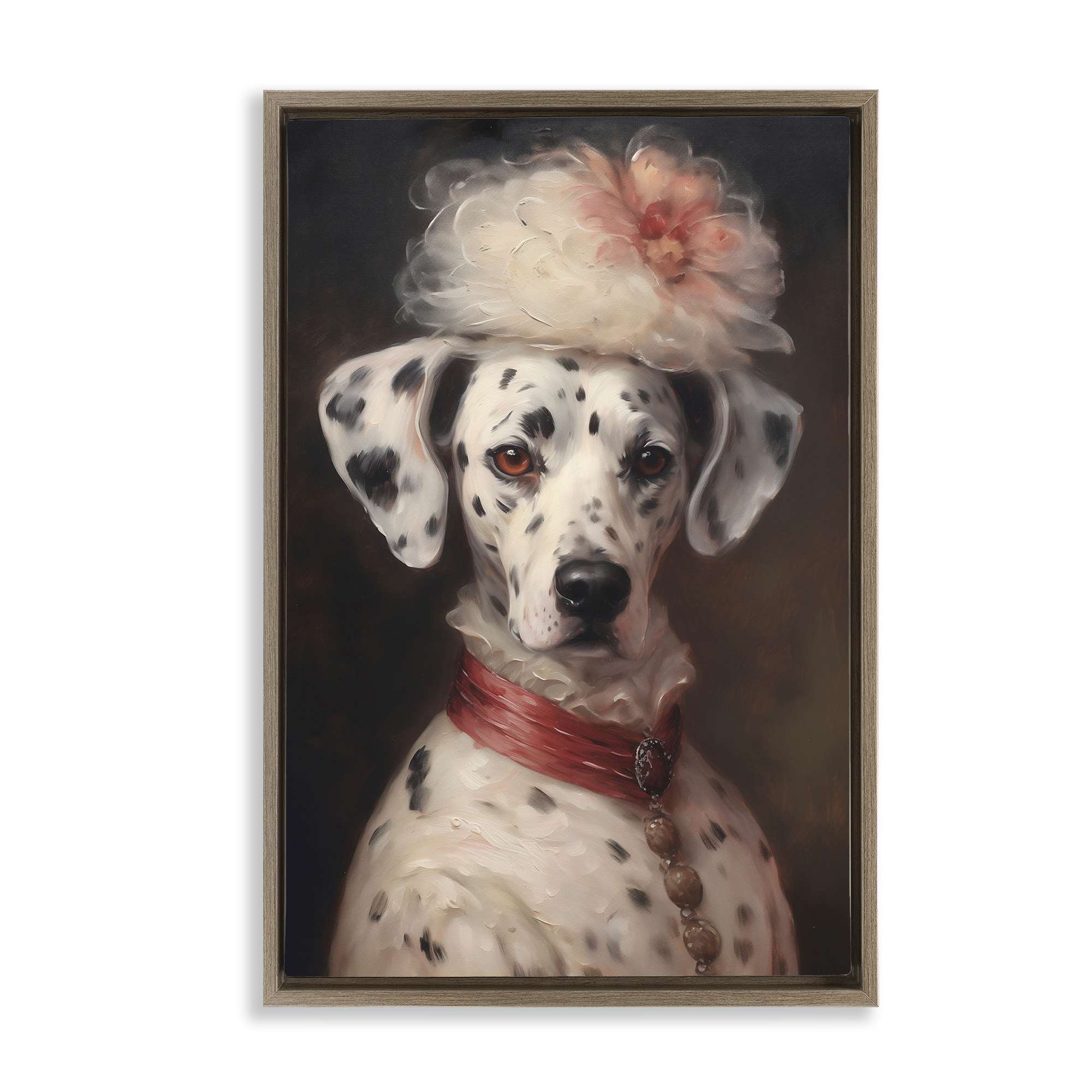 Stupell Industries BS-958-FFE-16X24 Dalmatian with Fancy Hat Portrait Brown Framed Floater Canvas Wall Art By Wumples 17 x 25