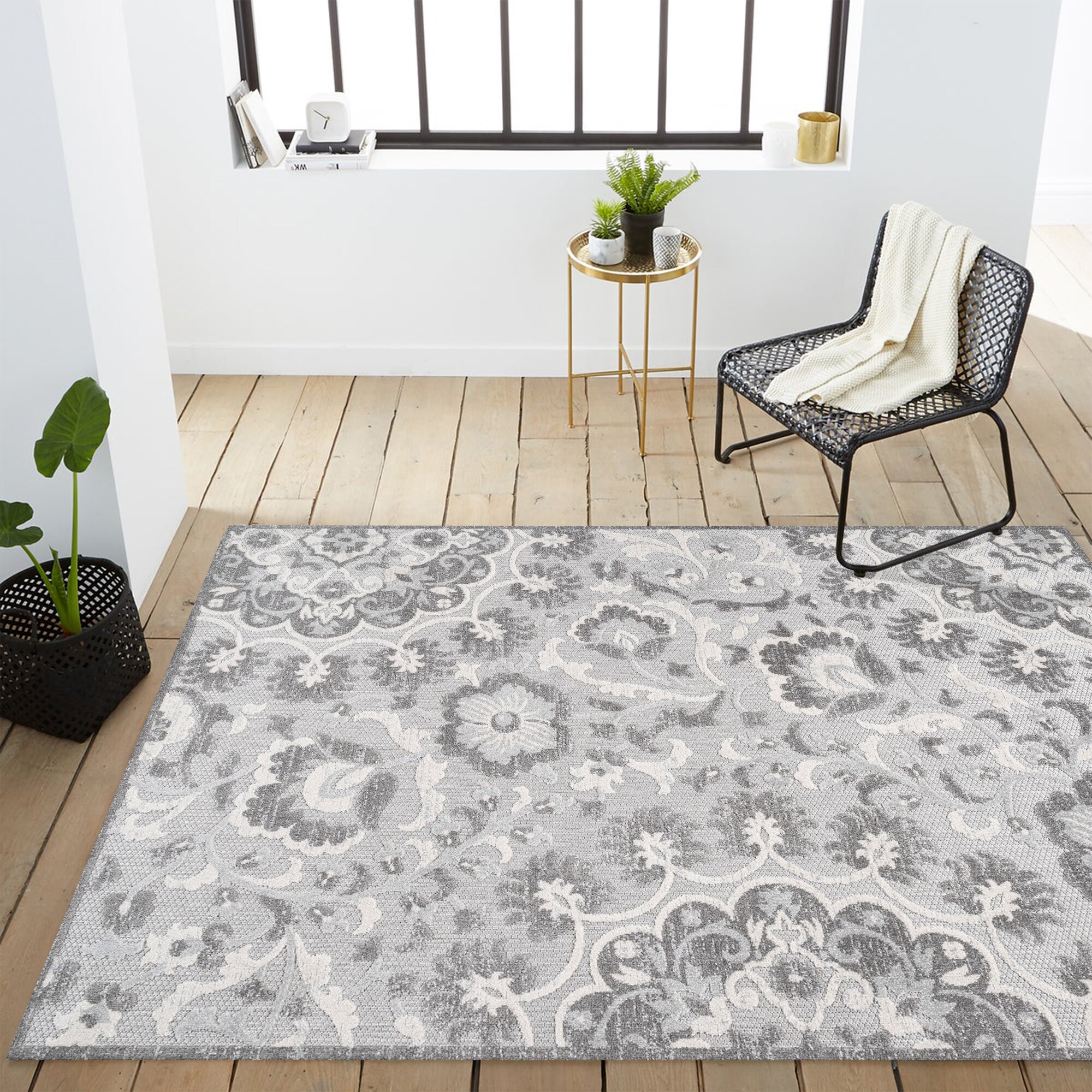 Lucena 8' x 10' Gray Synthetic Medallion Reversible Area Rug