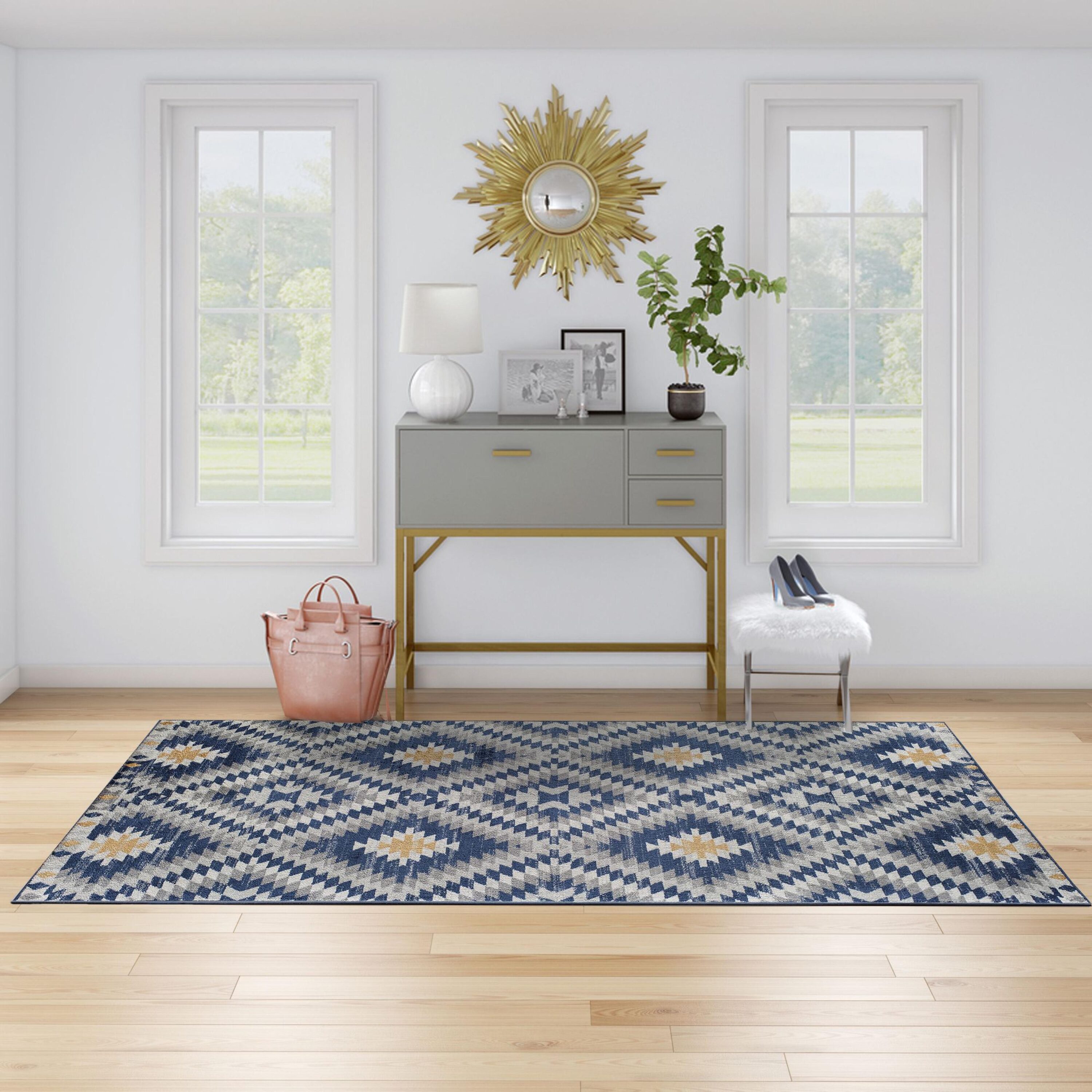 Soleil Reversible Blue Synthetic 5' x 7' Stain-Resistant Area Rug