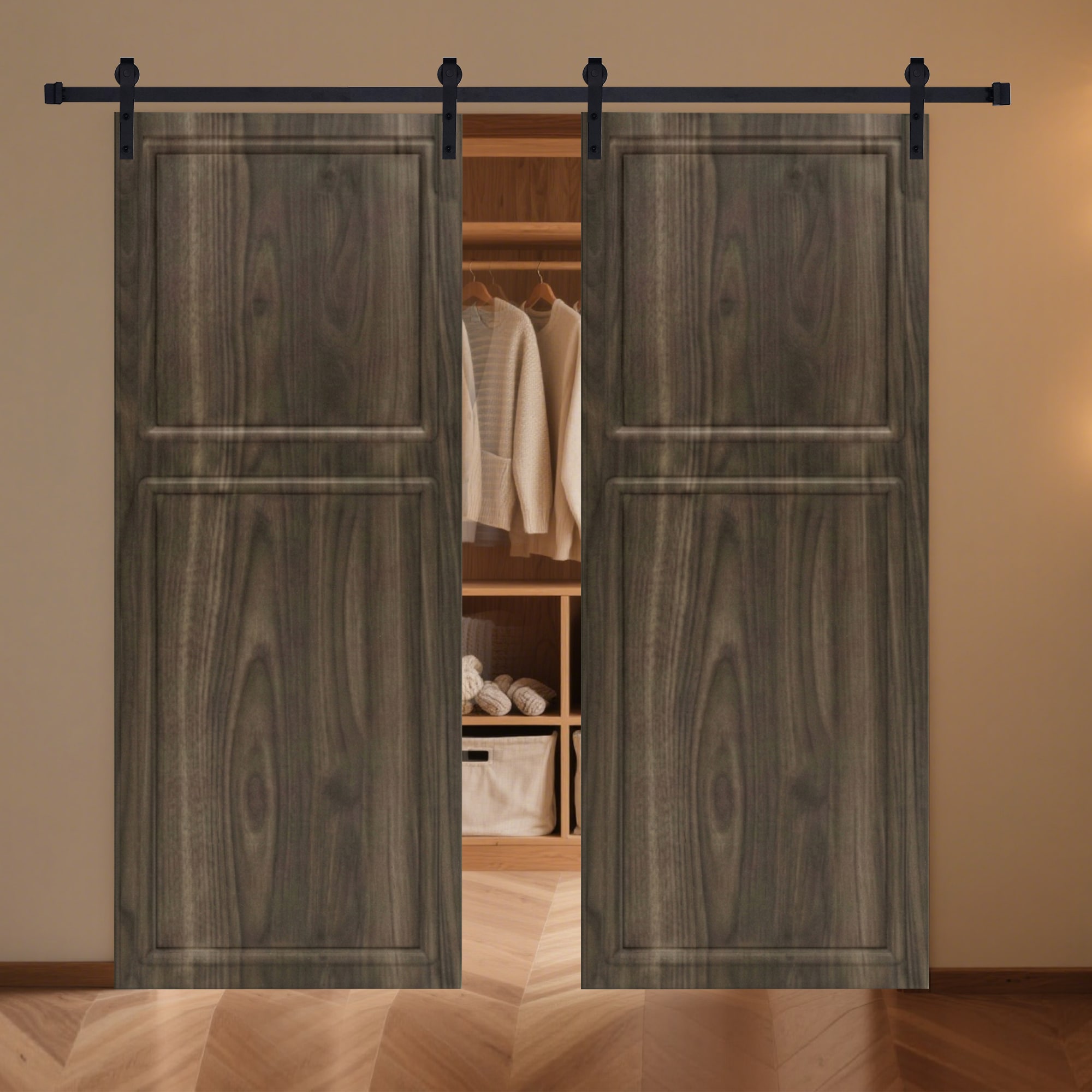 RITSU 72 in x 80 in 2-Panel Walnut Finished 0.75 in Thick MDF Barn ...