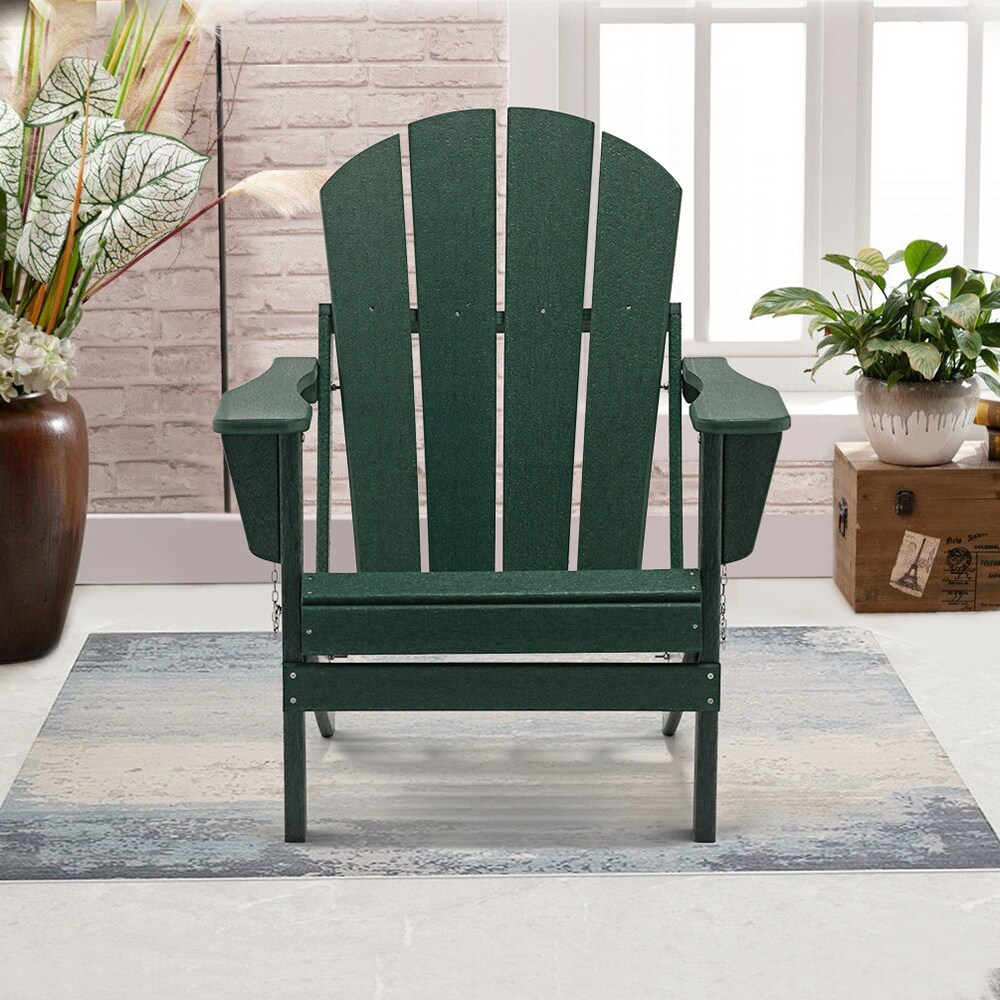 Topcraft PAK018 Dark Green HDPE Frame Stationary Adirondack Chair with Solid Seat