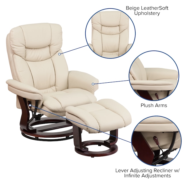 Flash Furniture Beige Faux Leather, Leather Glider Rocker Recliner Chair With Ottoman Bed