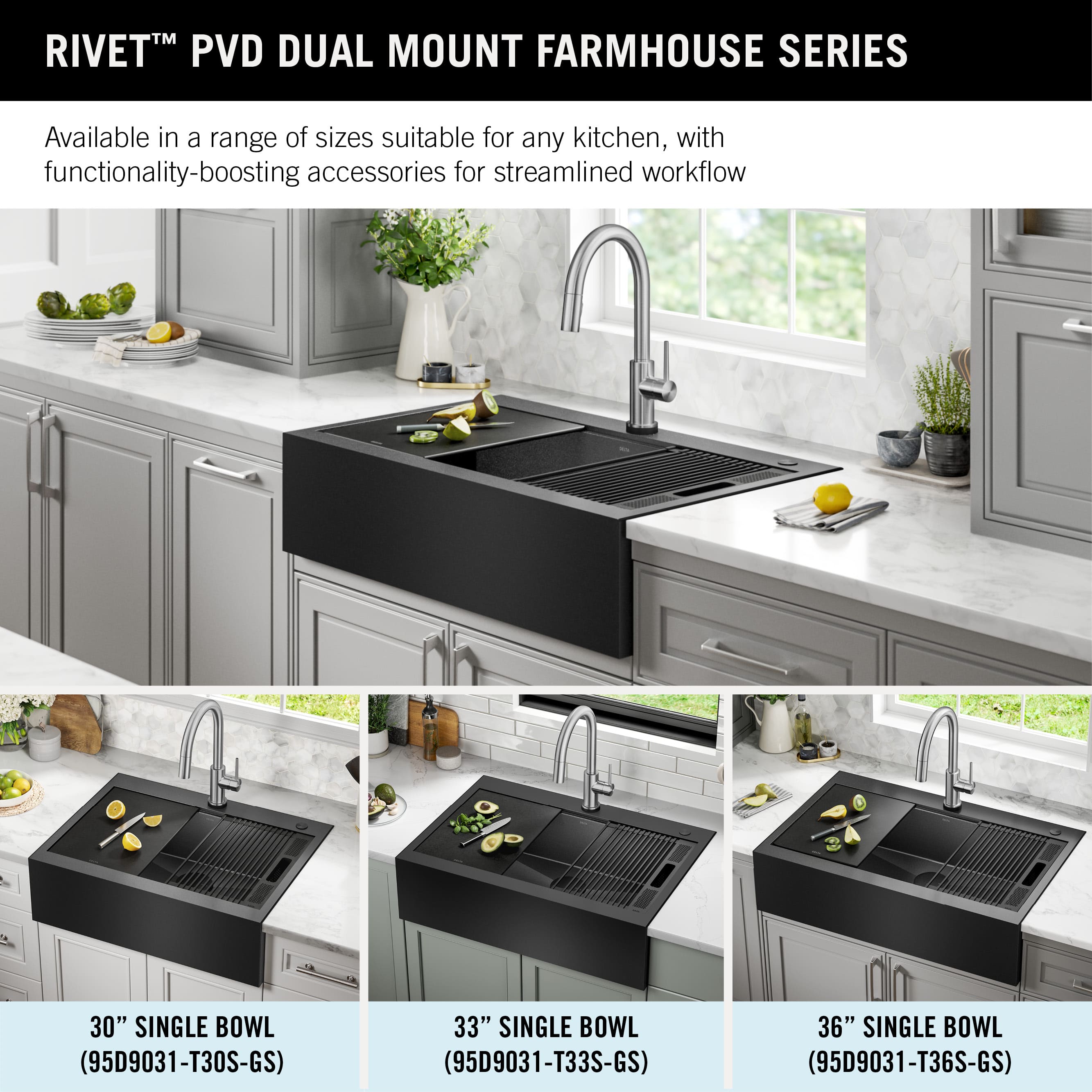 Delta Rivet™ 36 L Workstation Farmhouse Apron Front Kitchen Sink  Undermount 16 Gauge Stainless Steel Single Bowl