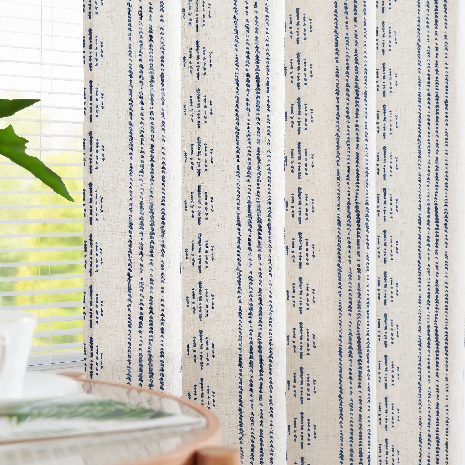 AKSCYZM Boho Linen Blend Curtains for Living Room Blue Farmhouse 72 ...