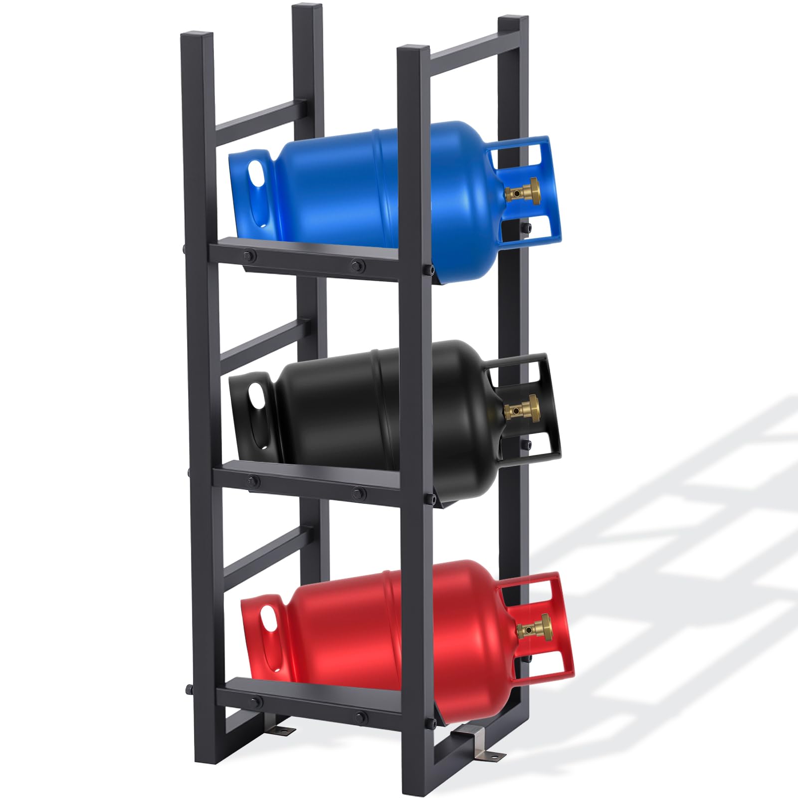 SenQWFa Refrigerant Tank Rack Holds Three 30 Lb Cylinders Stable Steel Construction 35.1 x 12.6 x 12.2 Inches Black Cylinder Storage Holder #LDC0813Q306