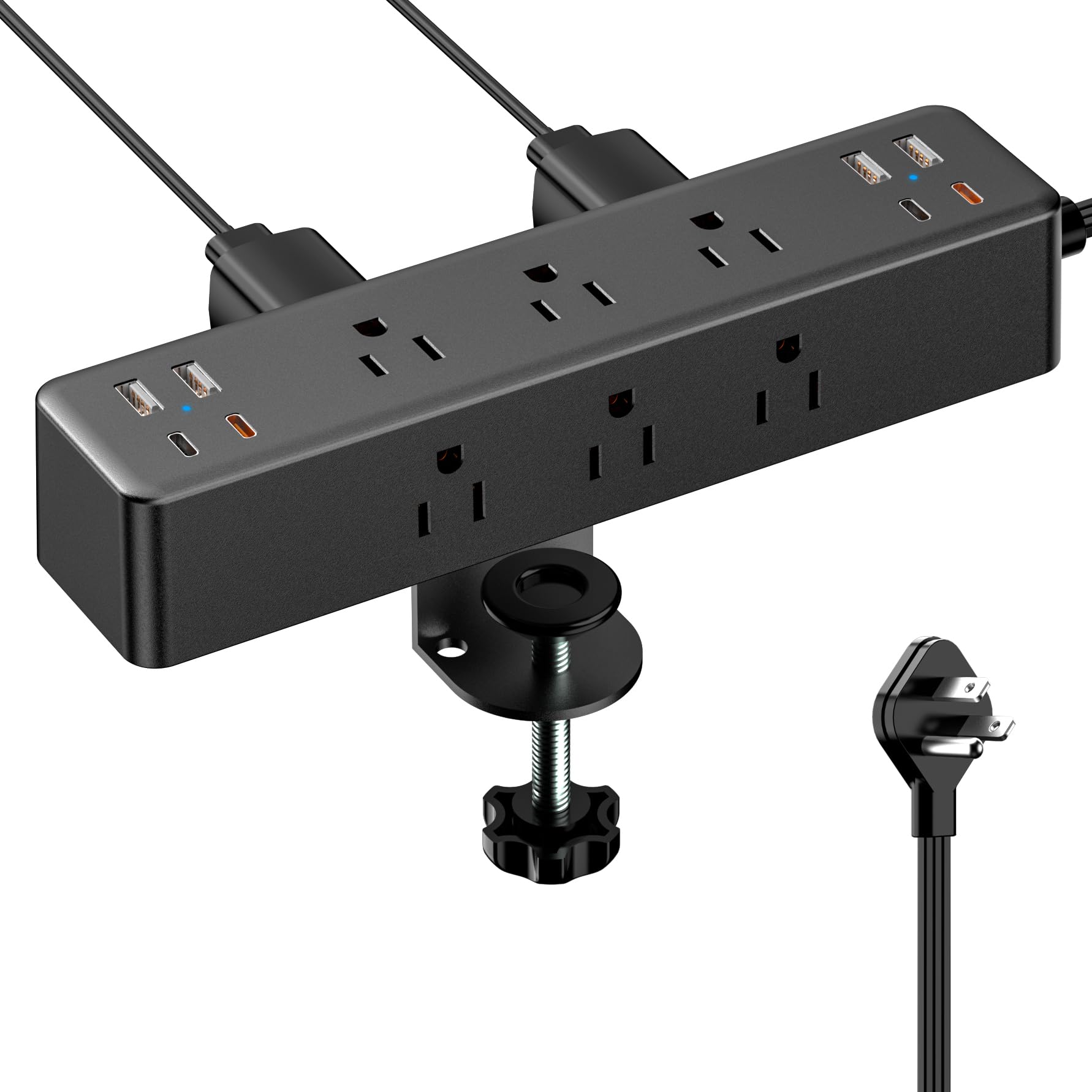 Anqtovp  Desk Clamp Power Strip 17 in 1 Surge Protector with 9 AC Outlets 8 USB Ports 4 USB C 40W Fast Charging 10FT Flat Plug Fits 1.7 in Edge 1 Piece