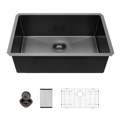 LOVMOR 33-in x 19-in Undermount Stainless Steel Single Bowl Gunmetal Black Kitchen Sink with Faucet and Drain