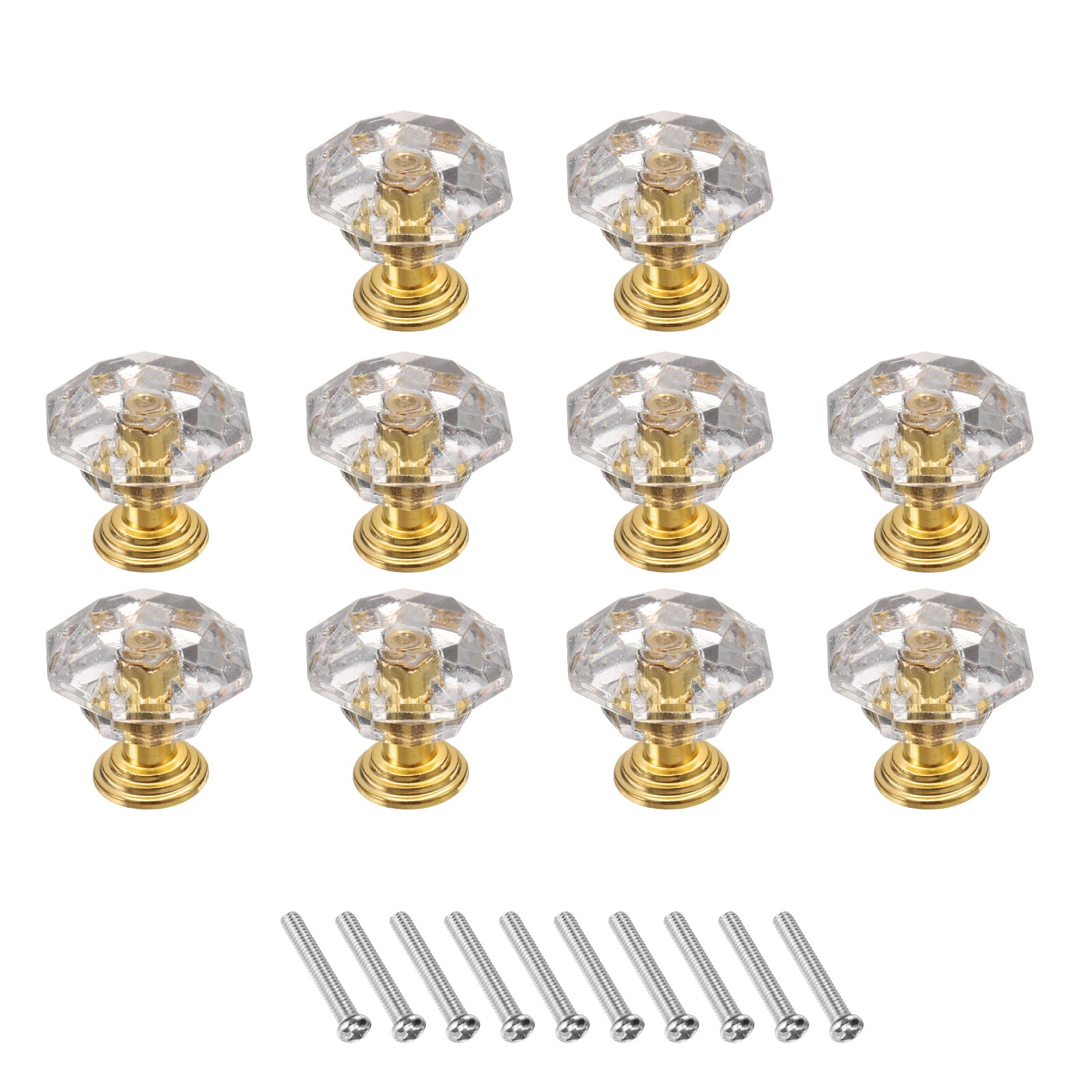 Unique Bargains 10pcs Crystal Cabinet Knobs 24 mm Drawer Pulls Crystal Drawer Knobs for Cabinet Cupboard Wardrobe Dresser Clear/Gold #S26030500UX6790
