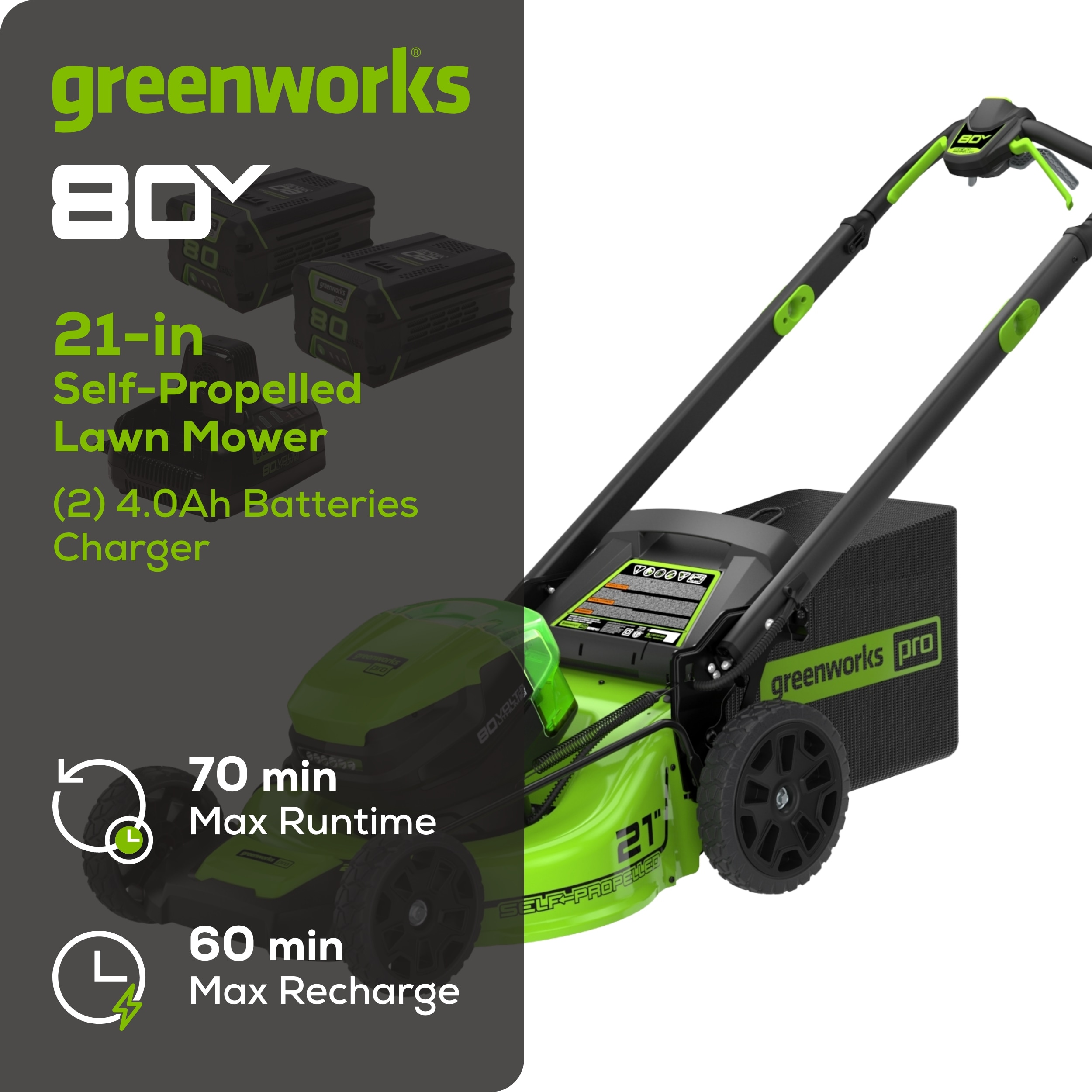 Greenworks Pro MO80L421 Cordless-Elec-Push-Mowers - View #2