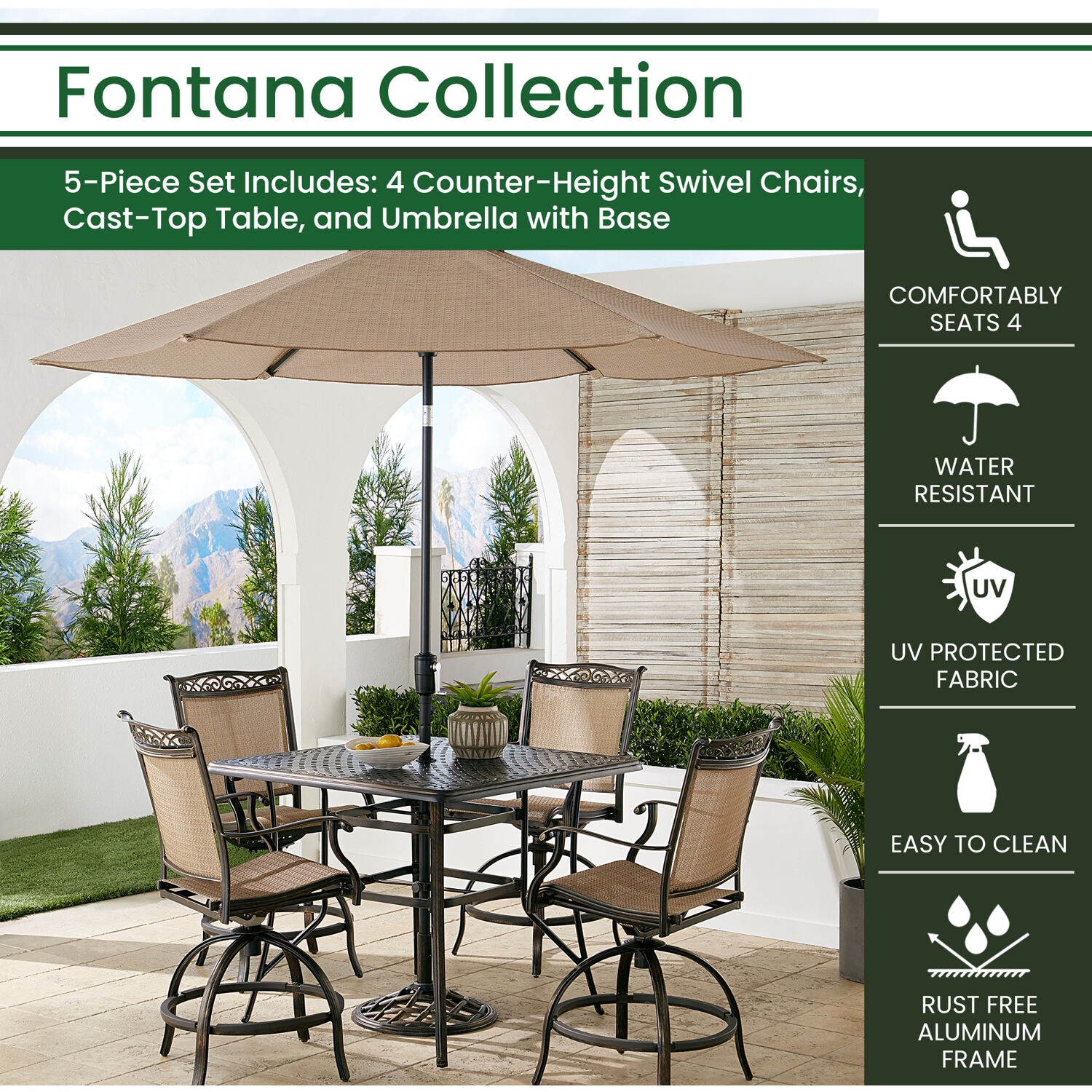 Hanover FNTDN5PCPSQBR-SU Patio-Dining-Sets - View #2