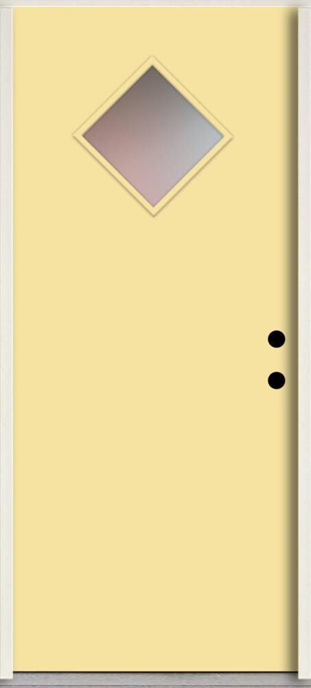 RELIABILT LO1067356 Spotlights 36-in x 80-in x 4-5/8-in Fiberglass 1/4 lite Left-hand inswing Cabana Yellow Paint Painted Prehung Front Door Insulating core