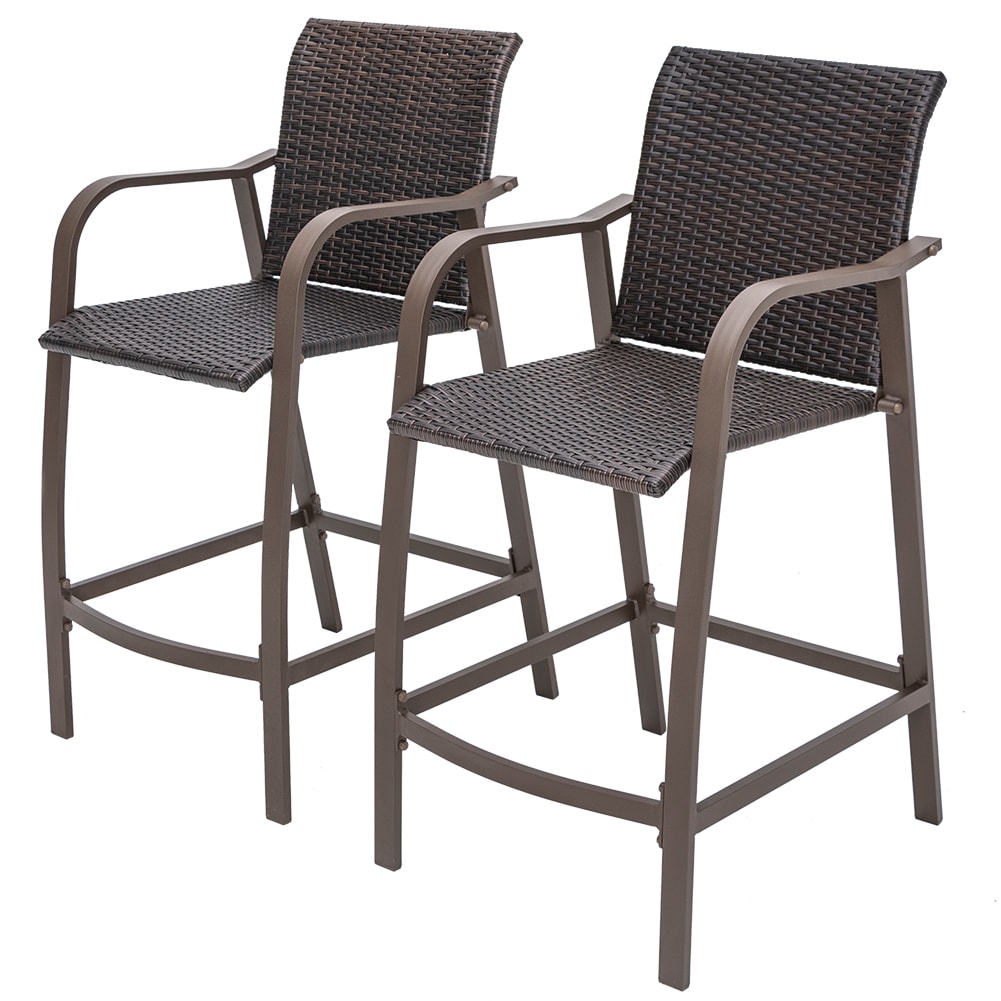2PCS Folding Rattan Wicker Bar Stool Chair Indoor & Outdoor Furniture Brown US 