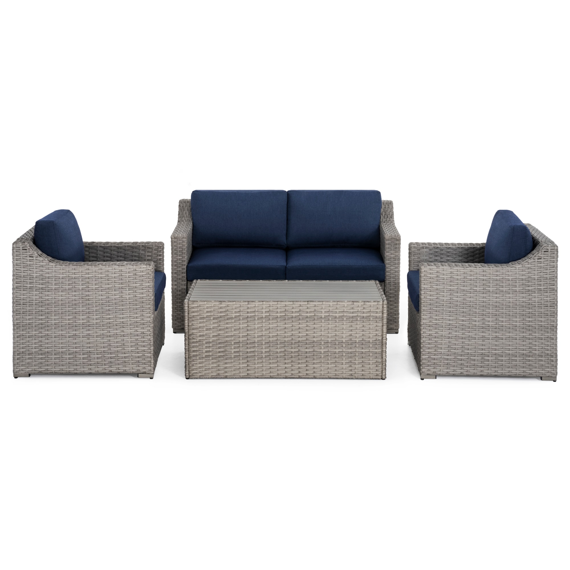 HPO-SF4-GT-WL2 4 -Piece Wicker Patio Conversation Set with Blue Cushions