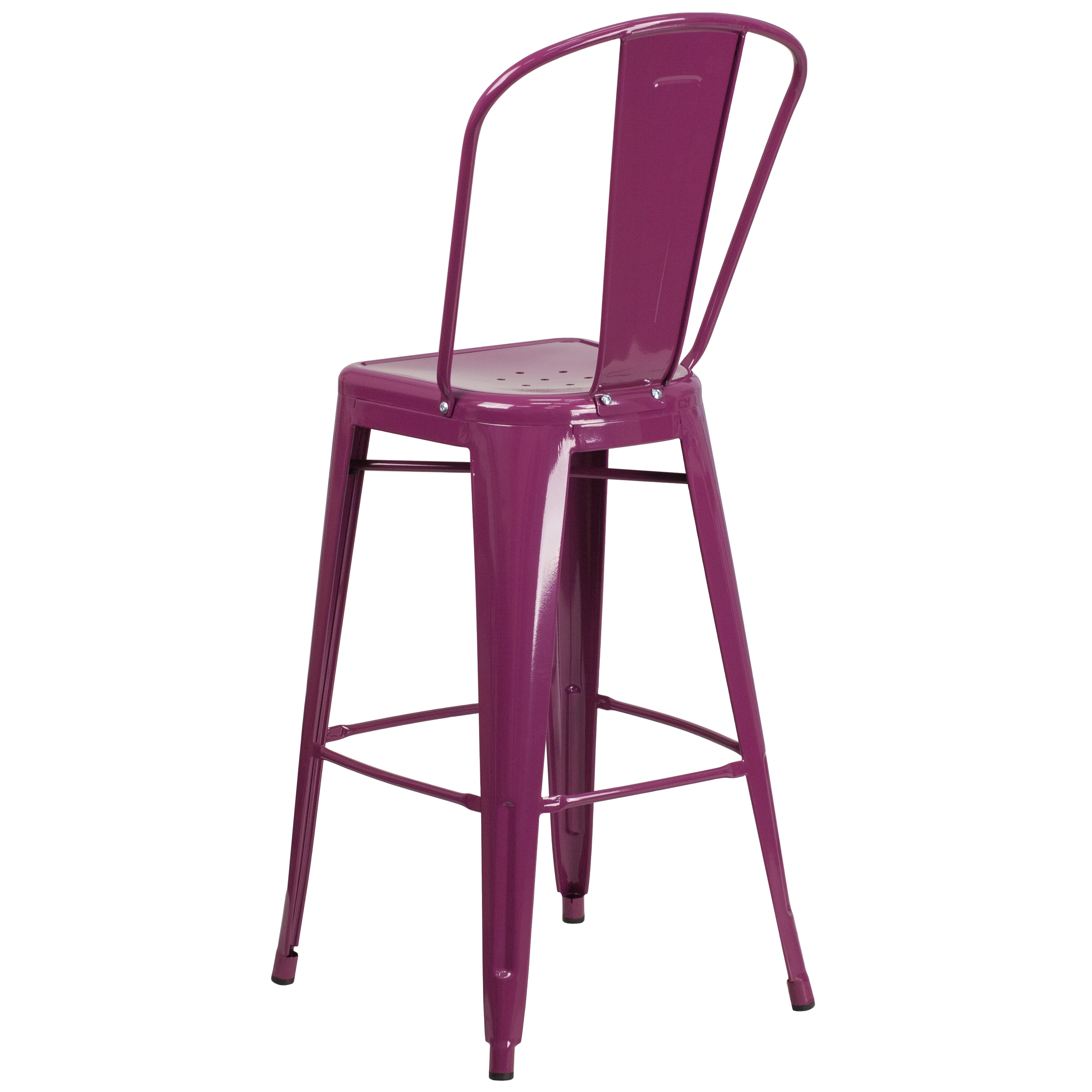 Purple Metal 30" High Indoor-Outdoor Barstool with Back