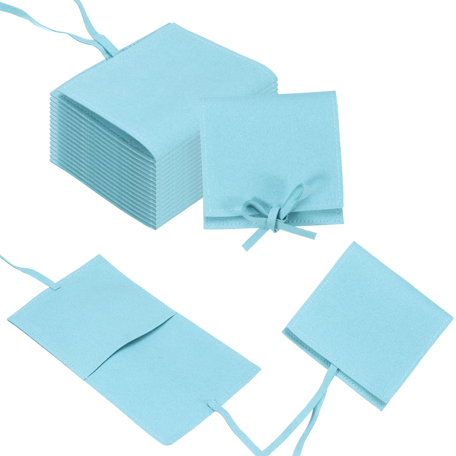 Unique Bargains 20pcs Microfiber Jewelry Pouch Mini Jewelry Packaging Bag with Tie for Jewelry Gift Bag Bulk Necklace Earrings Light Blue