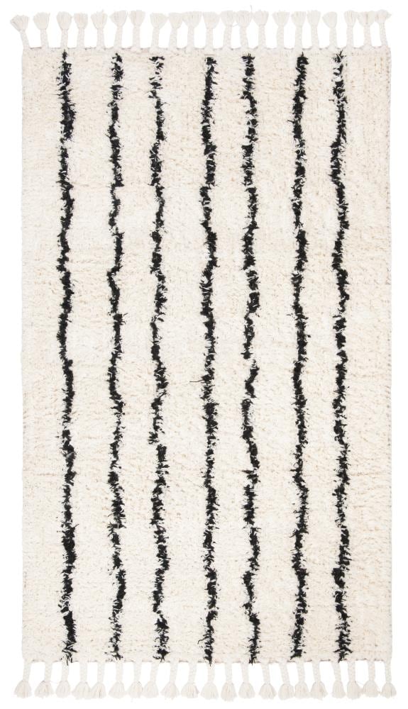 Casablanca Black and Ivory Hand-Tufted Wool Shag Rug 5' x 8'