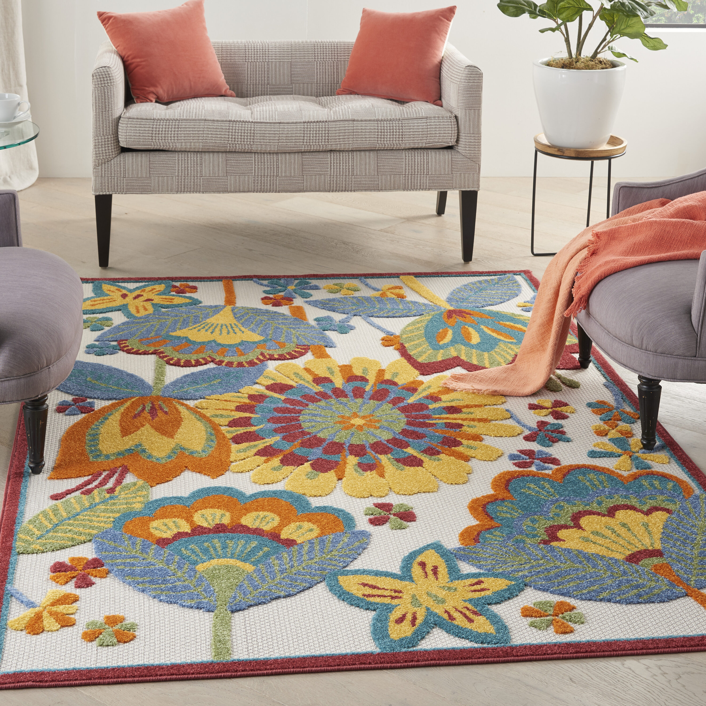 Nourison 99446829061 Aloha 6 x 9 (ft) Loomed Polypropylene Multicolor Rectangular Indoor/Outdoor Floral/Botanical Area rug