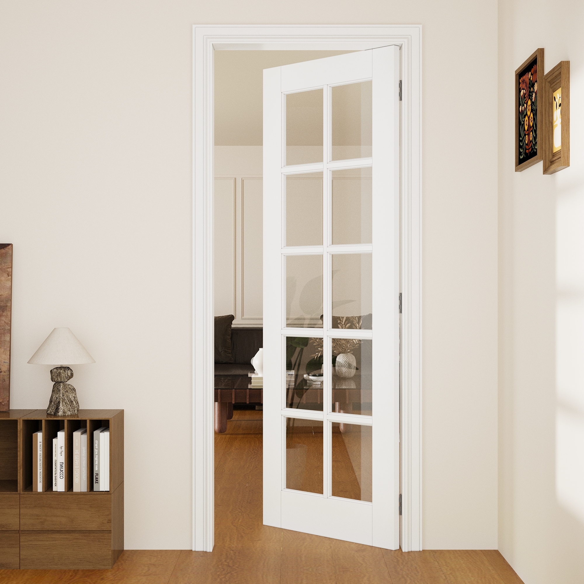 JUJUBON IN-SLABFM-SGCL-30 Traditional  30-in x 80-in White MDF Full lite Clear glass Interior French Door