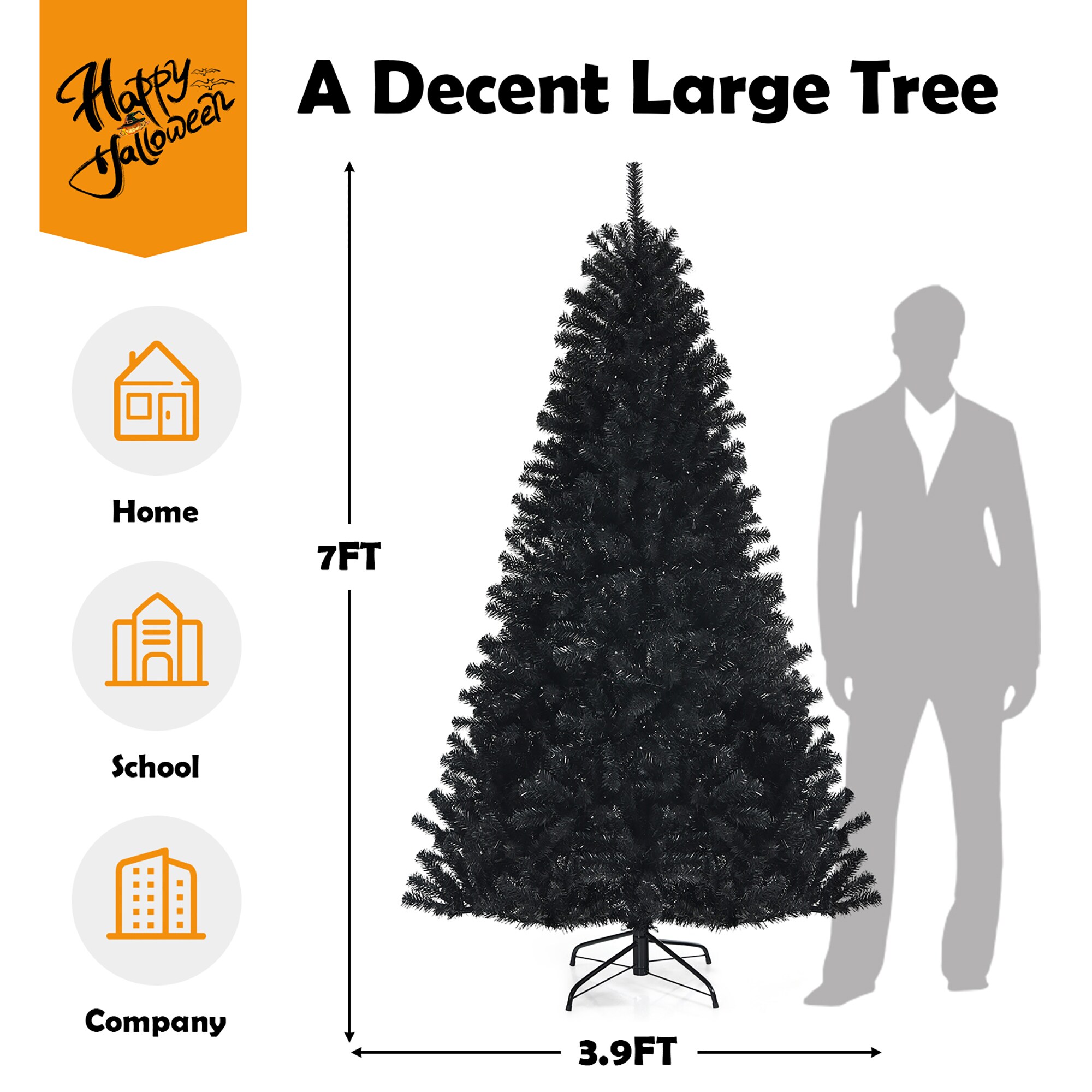 Costway 7-ft Pre-lit Black Artificial Christmas Tree With Led Lights In 