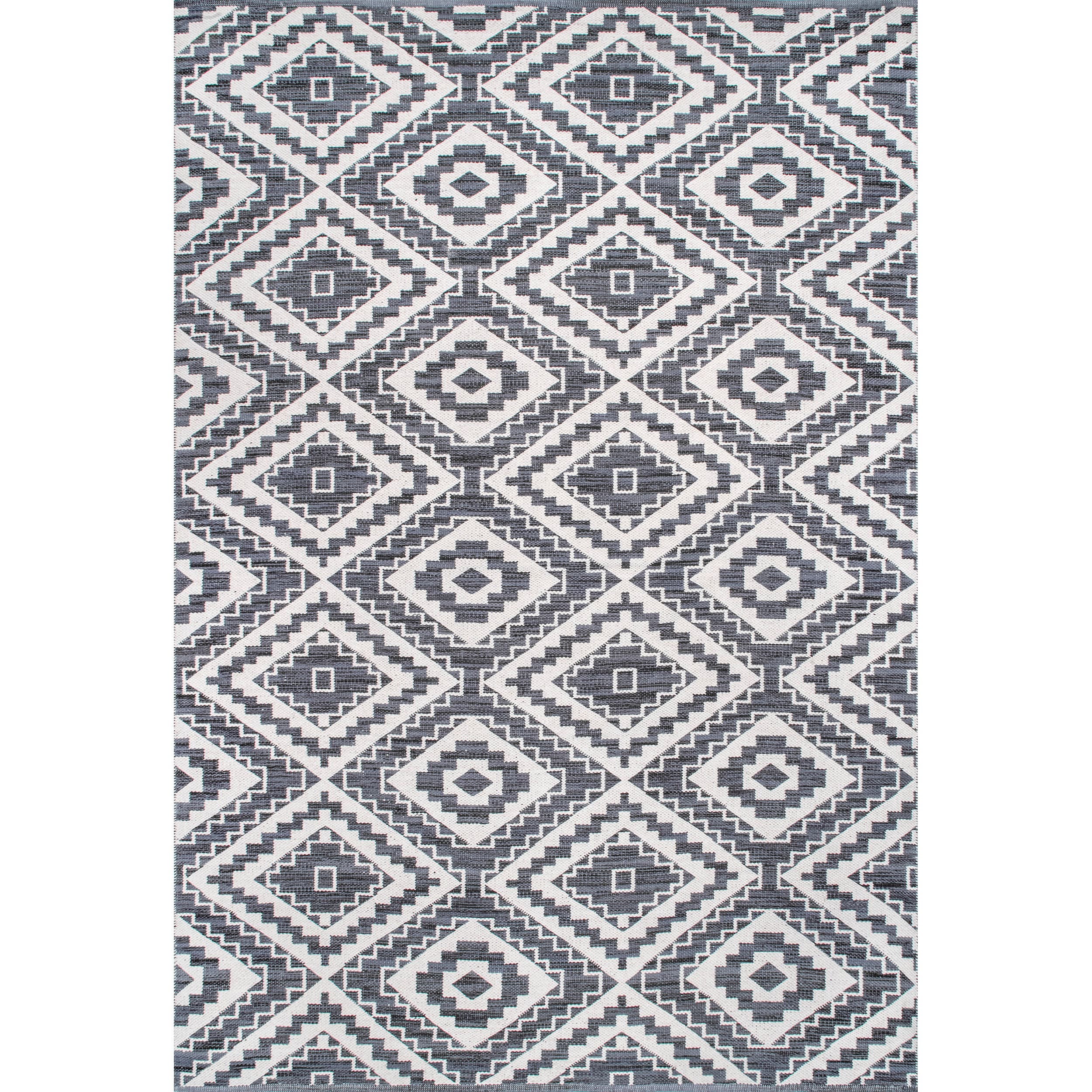 Gray and White Geometric Cotton Rectangular Area Rug, 3' x 5'