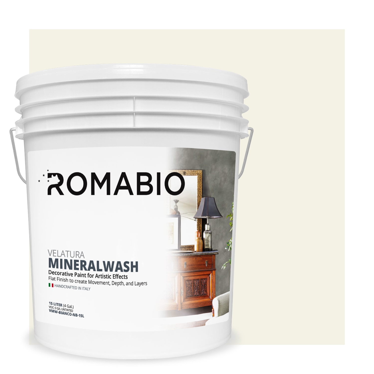 ROMABIO VMW-CRISTA-NB-15L Flat Cristallo White Lime Interior Paint Paint + Primer ( 4-gallon )