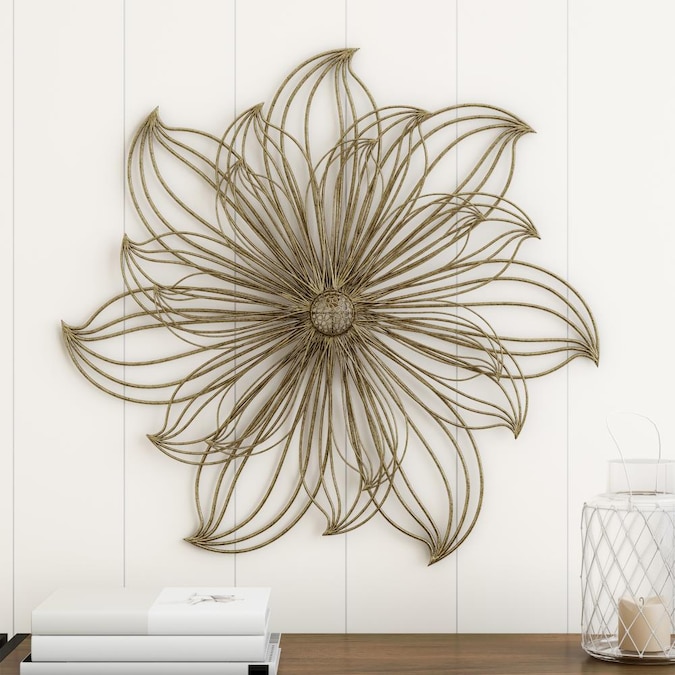 Hastings Home Wall Decor Metallic Layered Large Wire Flower Sculpture Modern Hanging Accent Art For Living Room Bedroom Or Kitchen By Gold In The Accents Department At Com - Wire Wall Art Home Decor